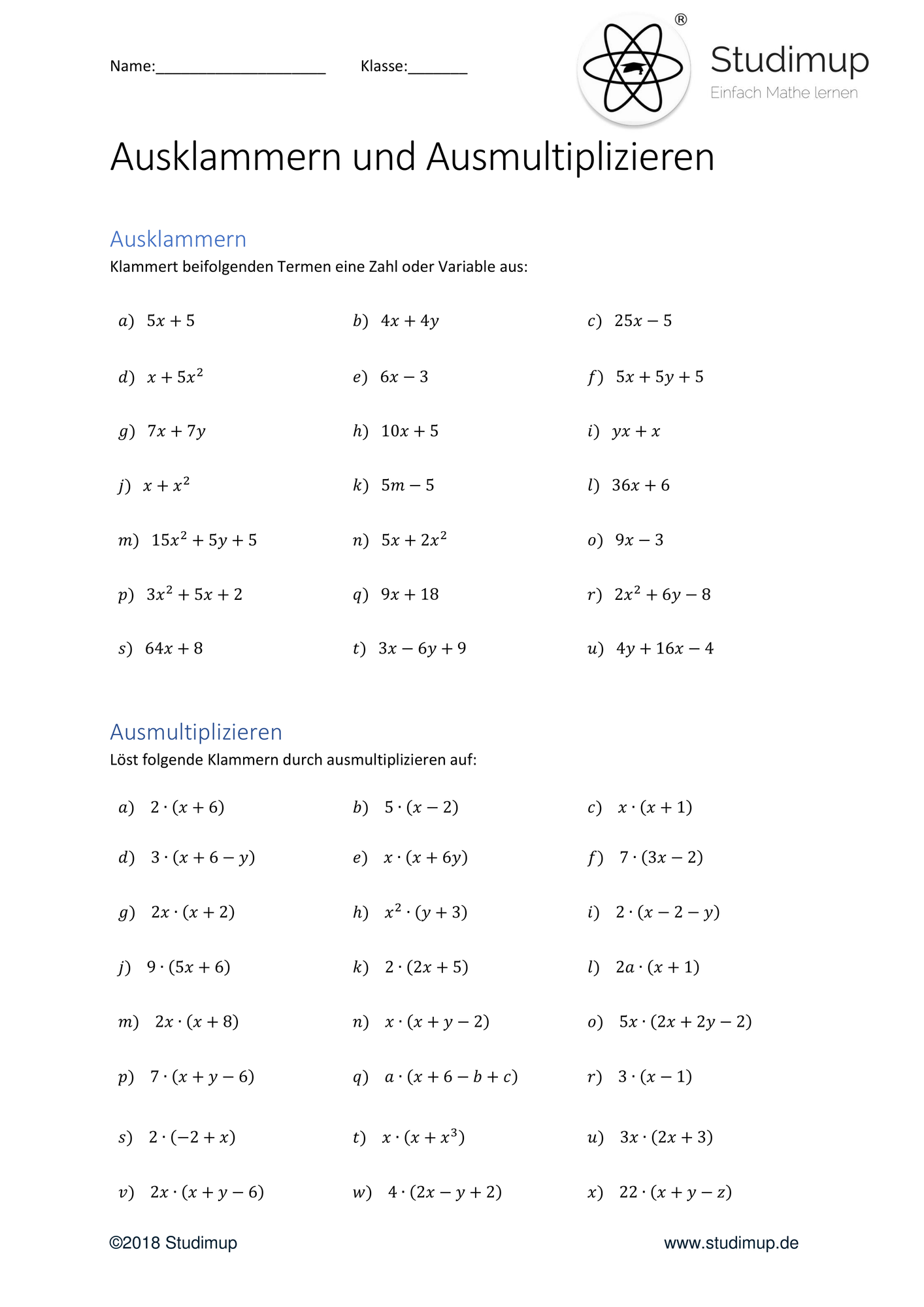 distributivgesetz ausklammern übungen
