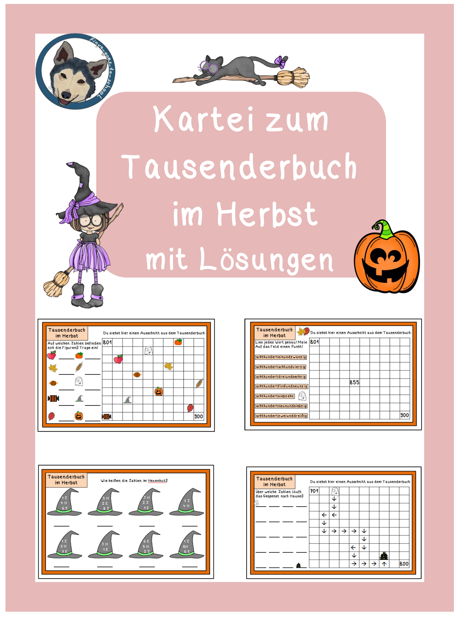 Kartei Tausenderbuch im Herbst, Zahlenraum bis 1000