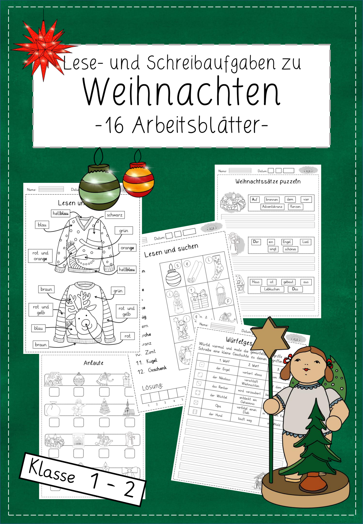 Lese- und Schreibaufgaben zu Weihnachten (Klasse 1-2 ...