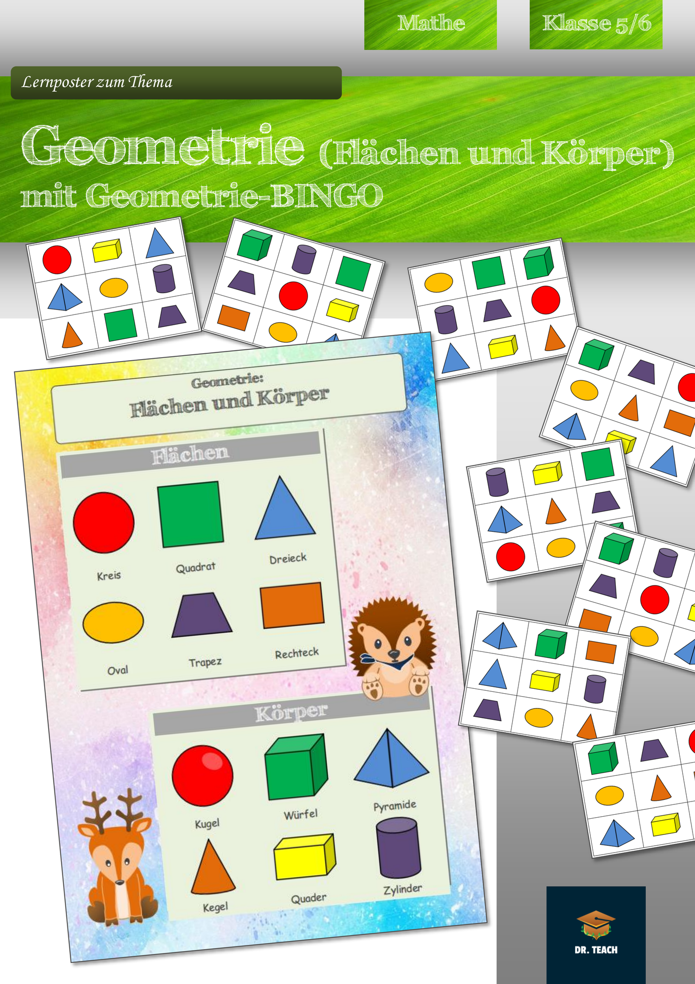 Lernposter - Geometrie (Flächen und Körper) mit Geometrie-BINGO
