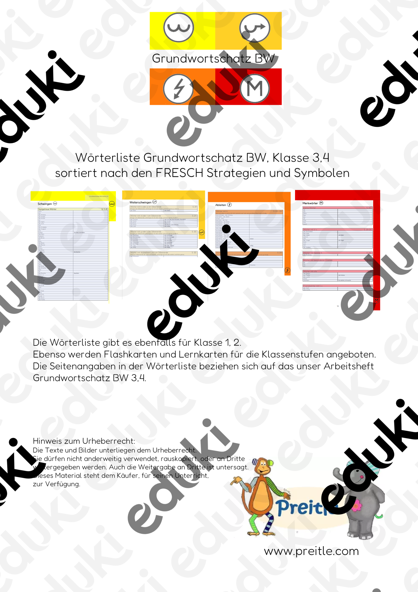 Wörterliste Grundwortschatz BW Klasse 3/4 – Unterrichtsmaterial im Fach