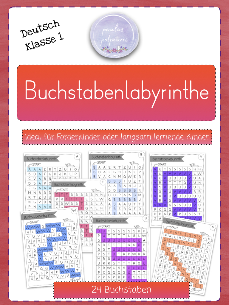 🖌24 BUCHSTABENLABYRINTHE I ABC I suchen und malen – Unterrichtsmaterial