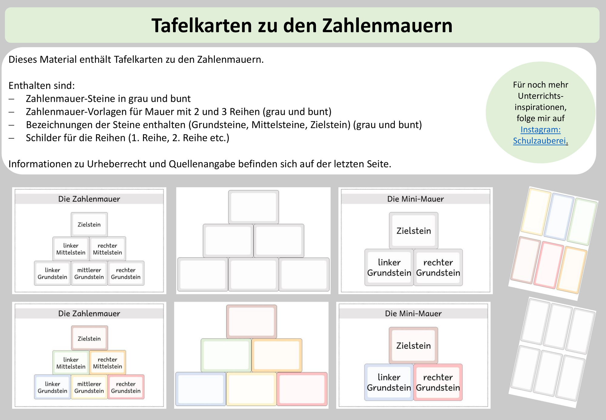 Tafelkarten Zahlenmauern – Unterrichtsmaterial im Fach Mathematik