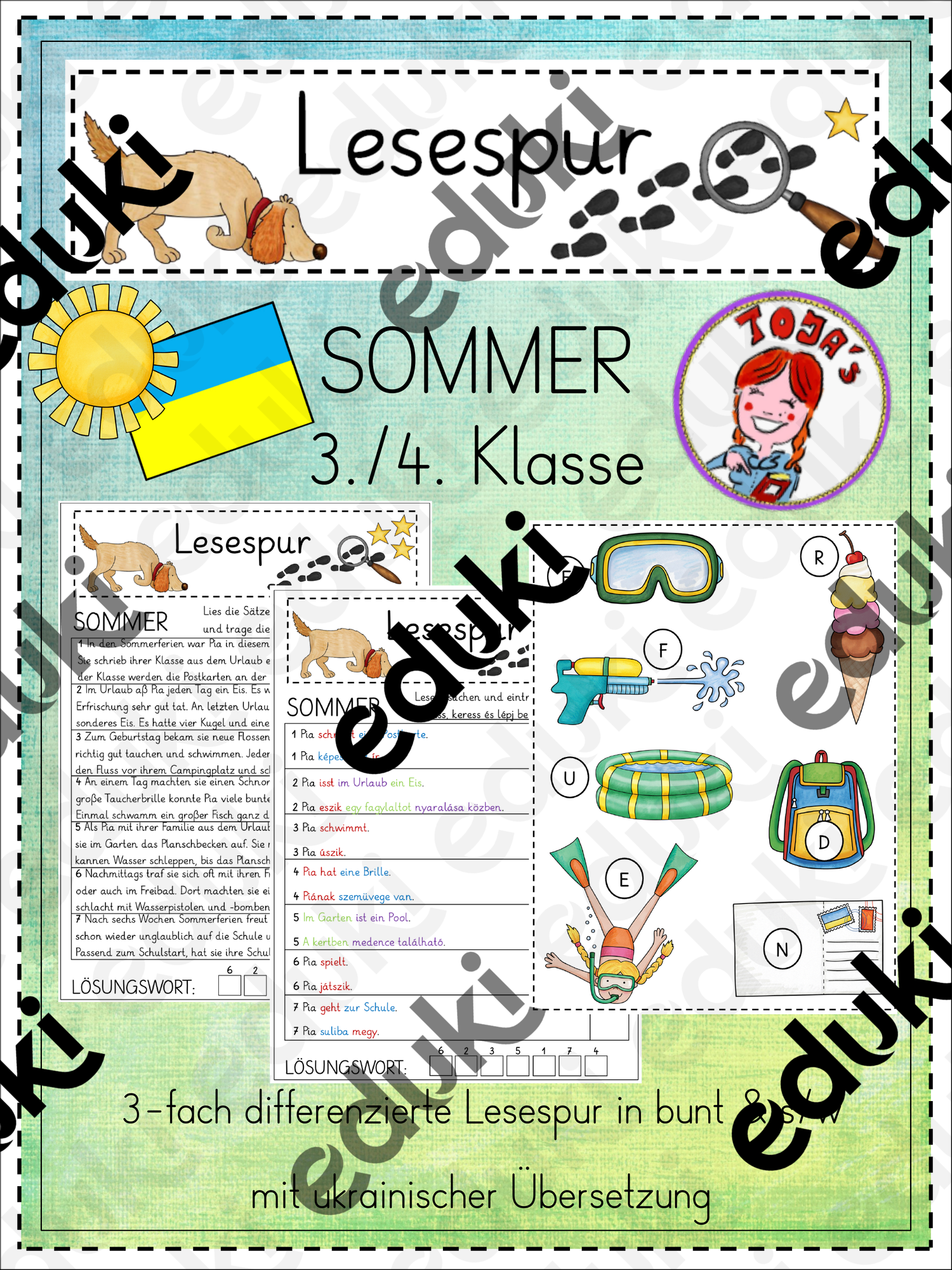 Mini-Lesespur Sommer (3-fach differenziert DaZ) – Unterrichtsmaterial