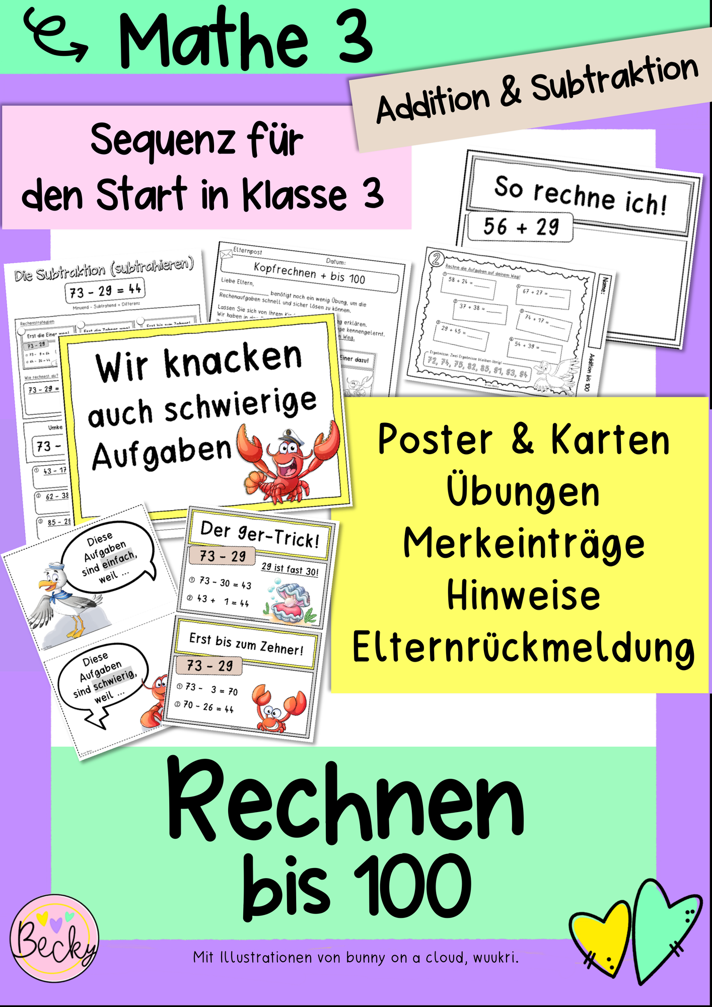Kopfrechnen Addition und Subtraktion bis 100 (Klasse 3