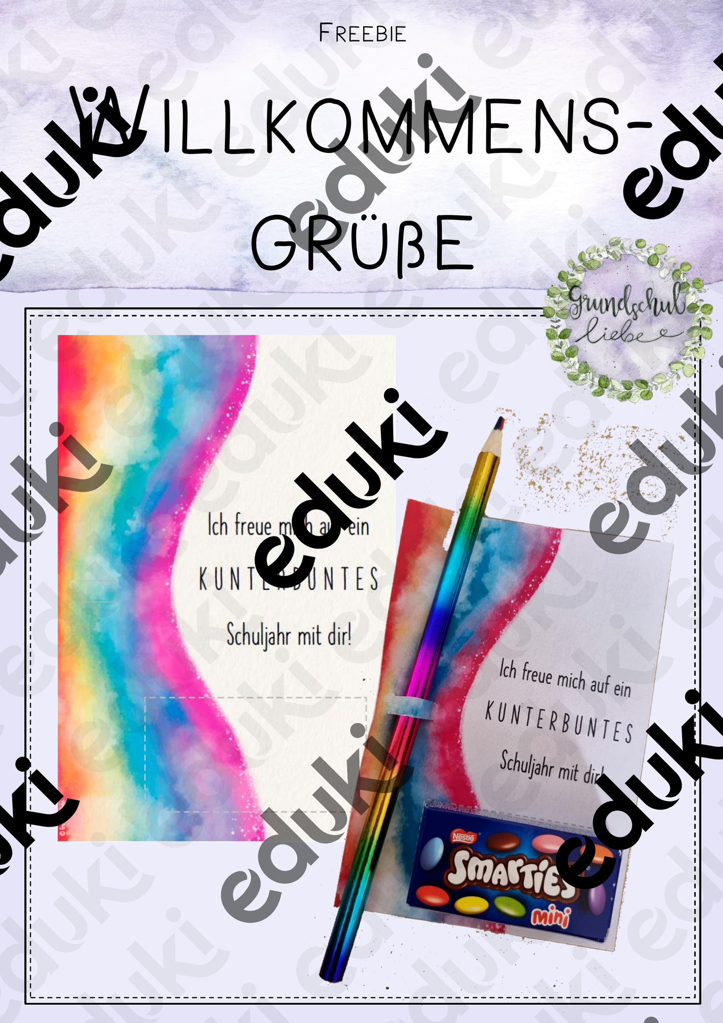 Willkommensgruß / Geburtstag Kunterbuntes Schuljahr Smarties Stift ...