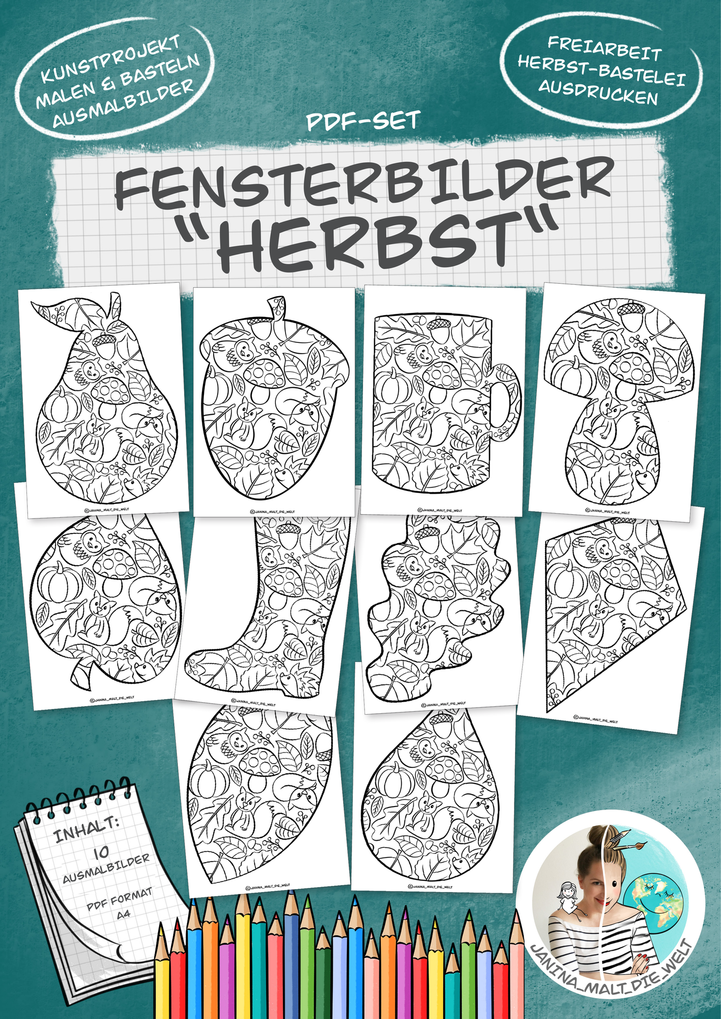 Fensterbilder "Herbst" / Ausmalbilder Malvorlagen – Unterrichtsmaterial