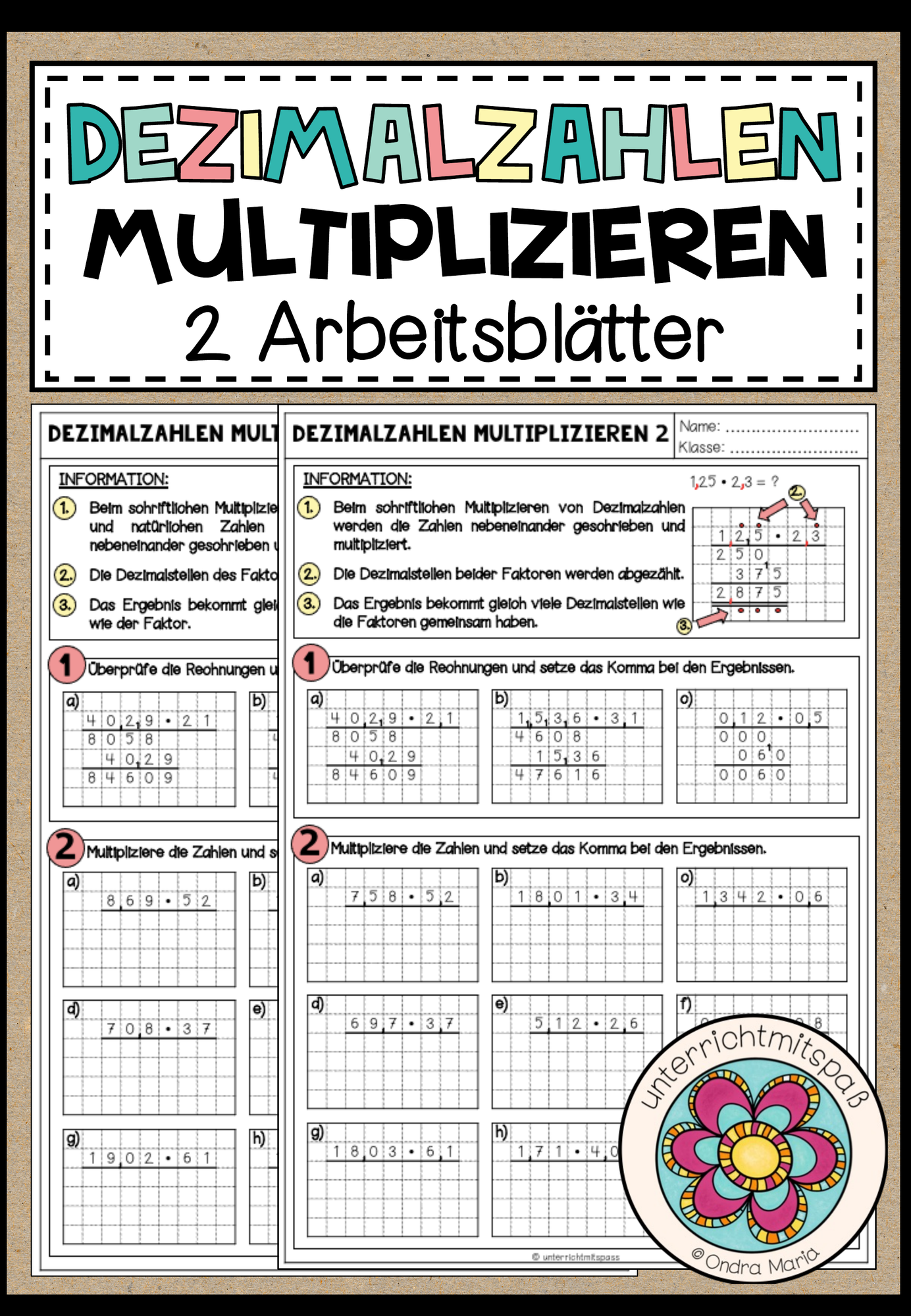 schriftlich multiplizieren mit dezimalzahlen arbeitsblätter