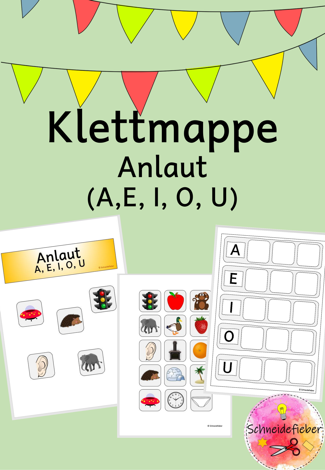 Klettmappe, Anlaut, A, E, I, O, U, Freiarbeit, Vokale