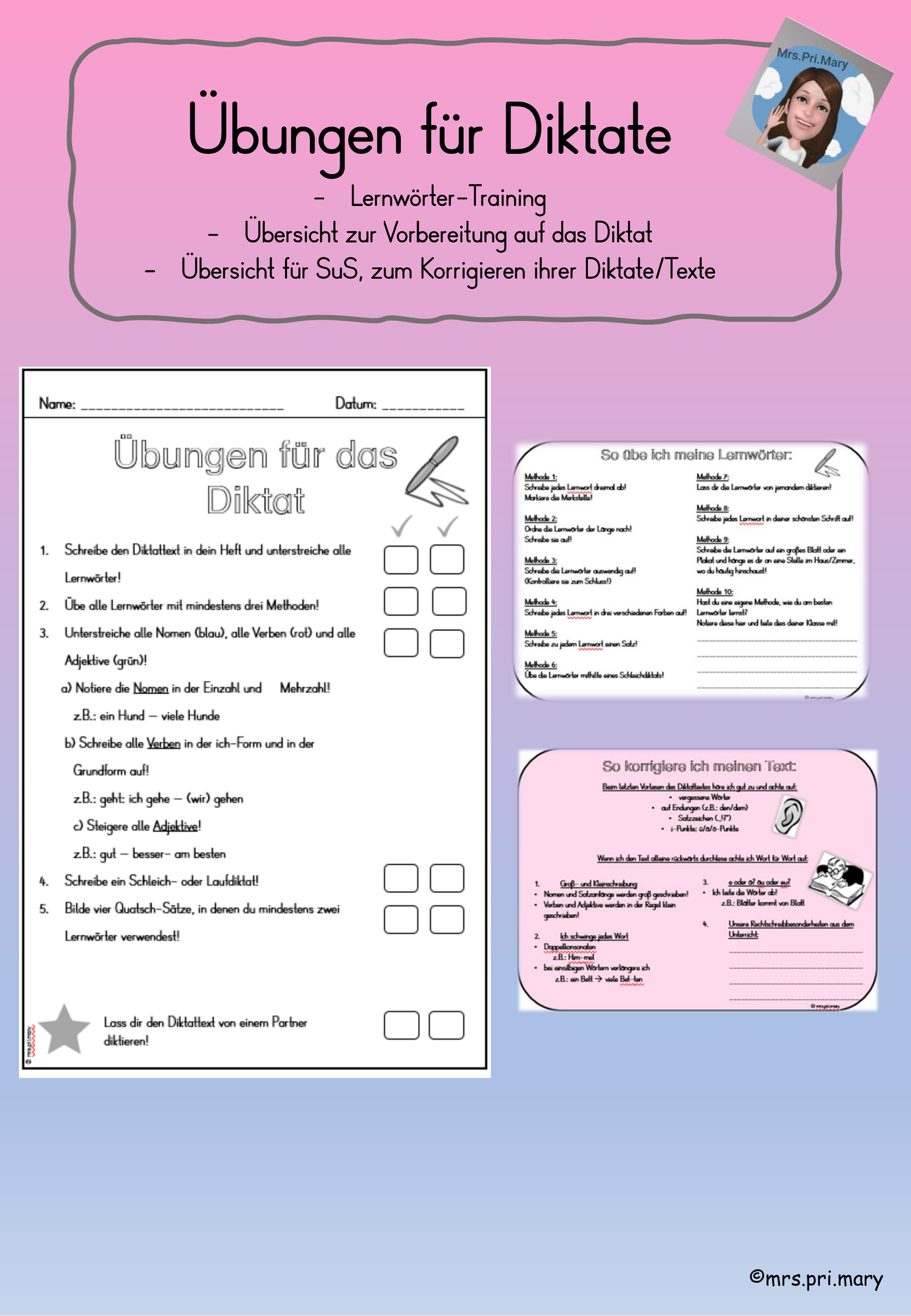 Übungen für Diktate und Lernwörter – Unterrichtsmaterial im Fach Deutsch