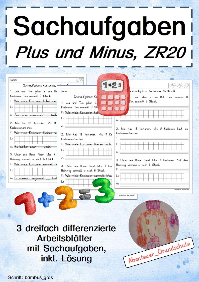 Sachaufgaben: Plus und Minus, ZR20 mit Übergang – Unterrichtsmaterial