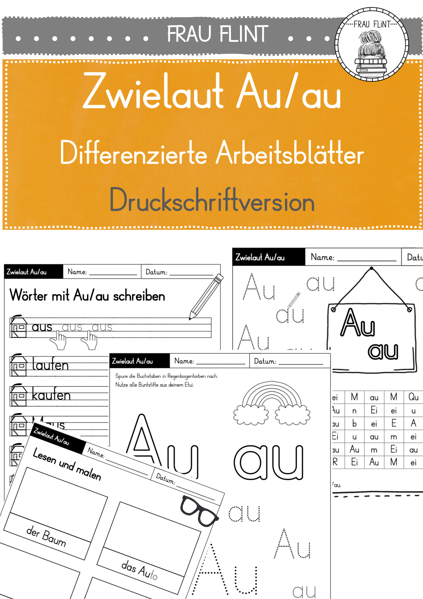 Zwielaut Au/au - differenzierte Arbeitsblätter (Kl. 1
