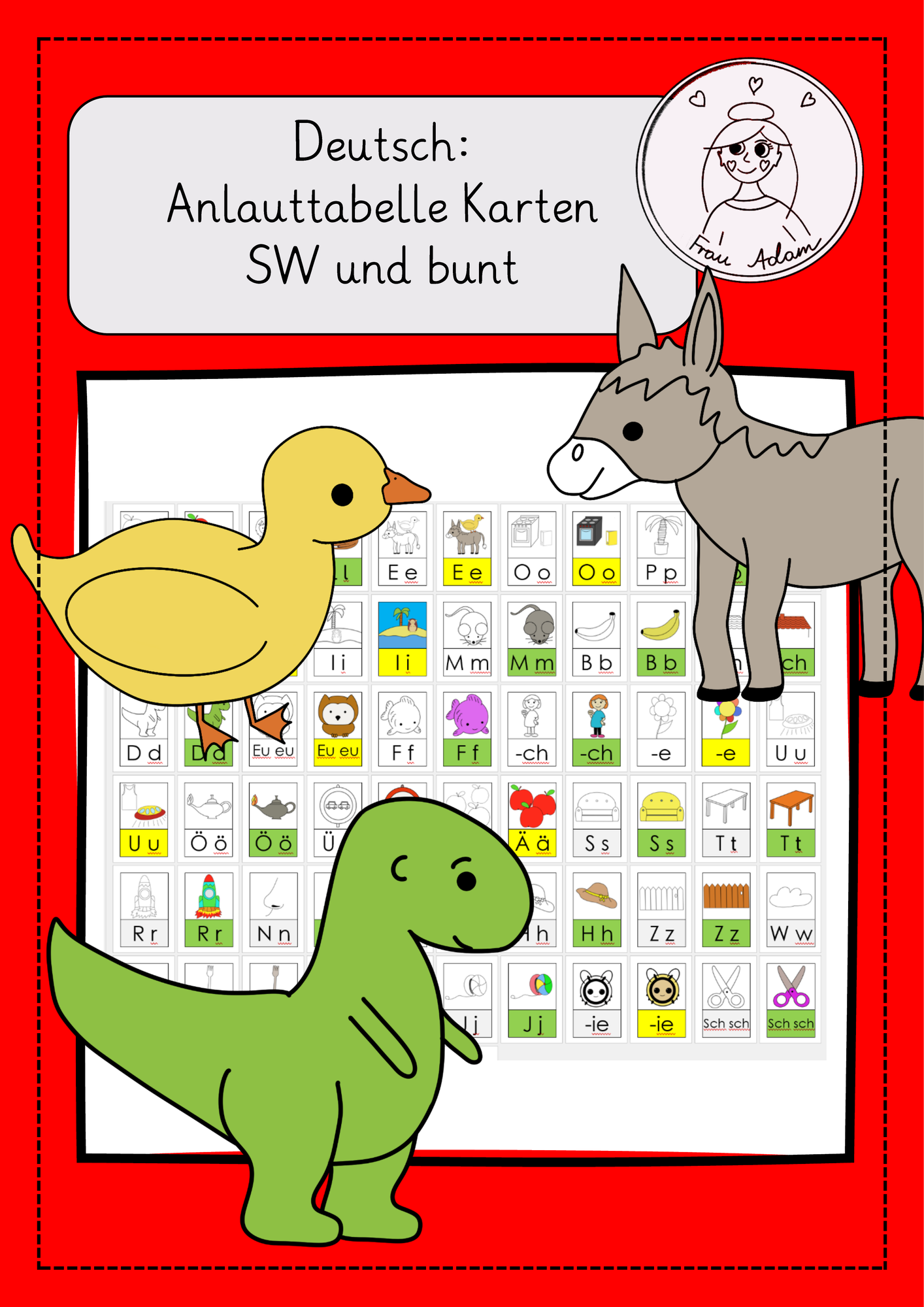 Anlauttabelle Karten SW und bunt – Unterrichtsmaterial im Fach Deutsch