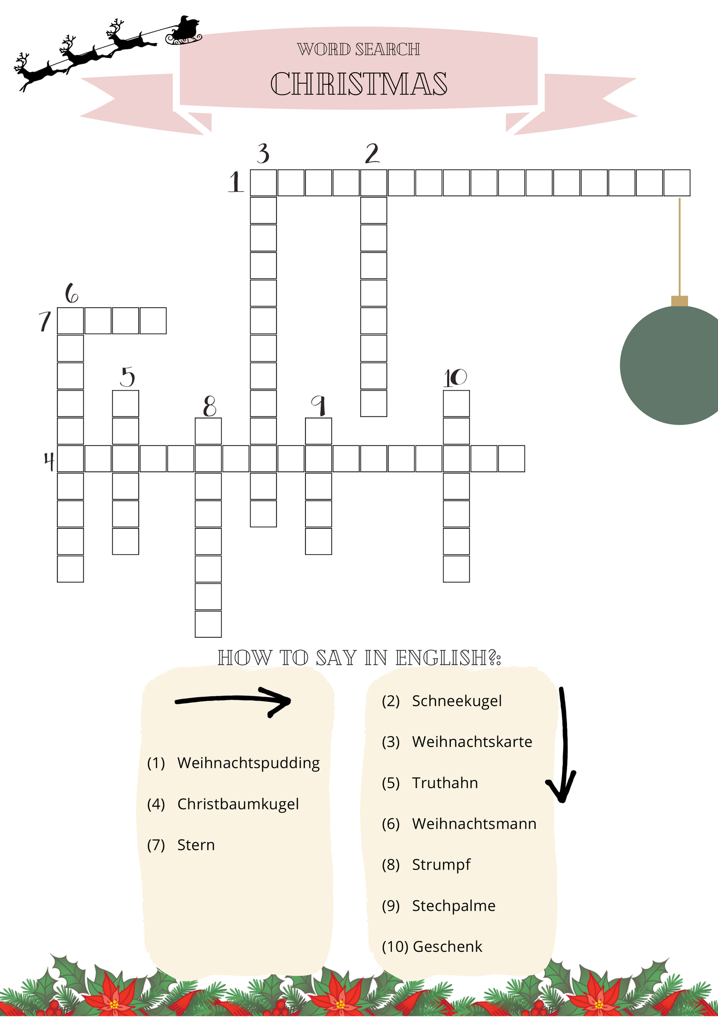 Kreuzwortrtsel Weihnachten Englisch  Unterrichtsmaterial im Fach Englisch