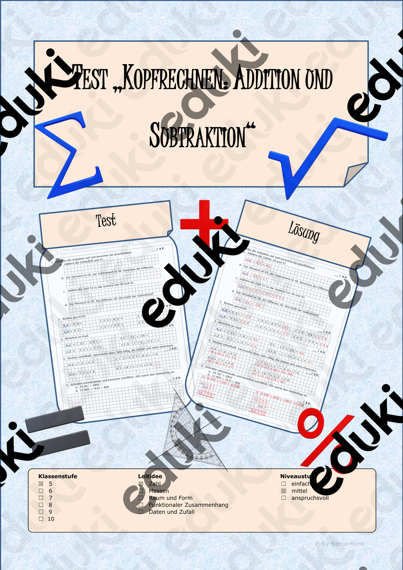 Test Klasse 5 Addition und Subtraktion – Unterrichtsmaterial im Fach