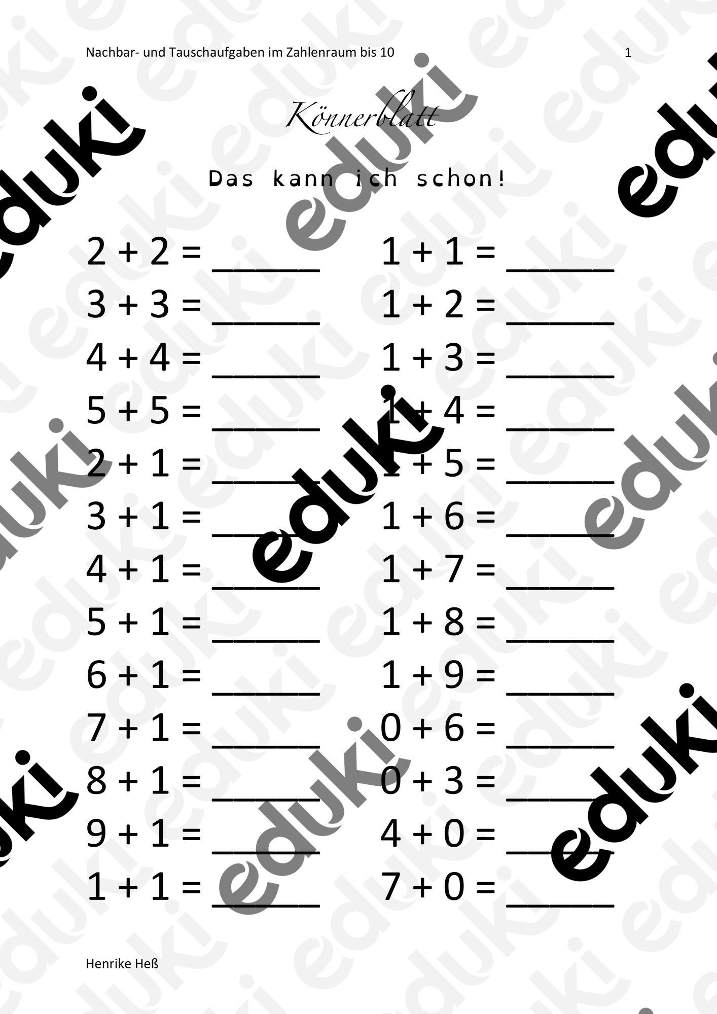 Nachbar- und Tauschaufgaben im Zahlenraum 10 – Unterrichtsmaterial im