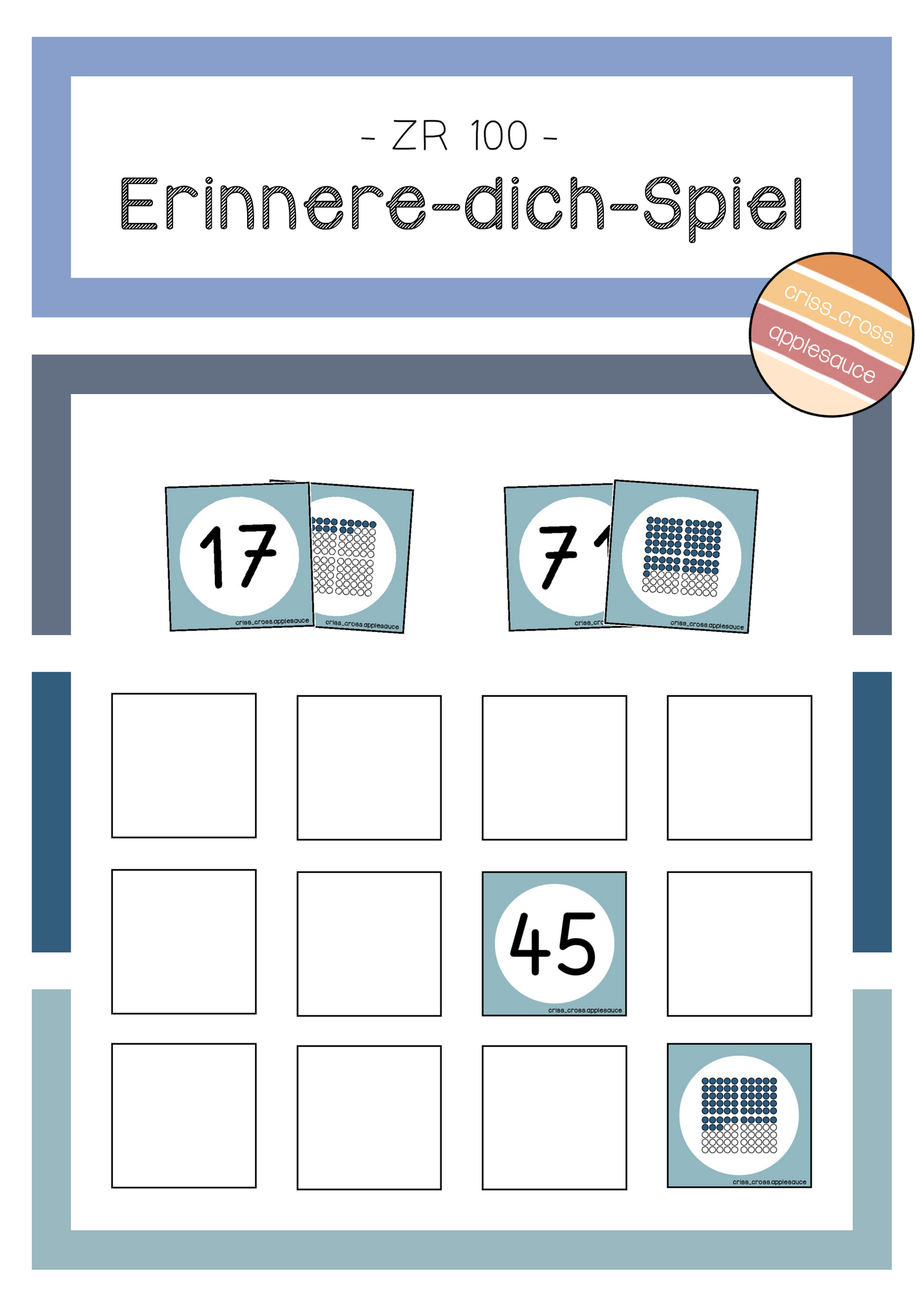 Zahlenraum 100 - Erinnere-dich-Spiel – Unterrichtsmaterial im Fach