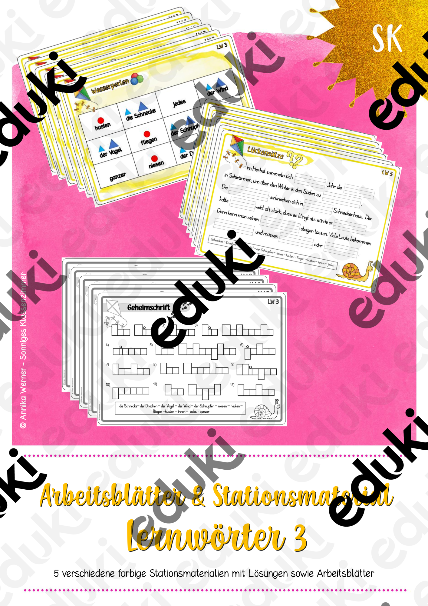 Lernwörter 3 - Stationsmaterial + Arbeitsblätter – Unterrichtsmaterial