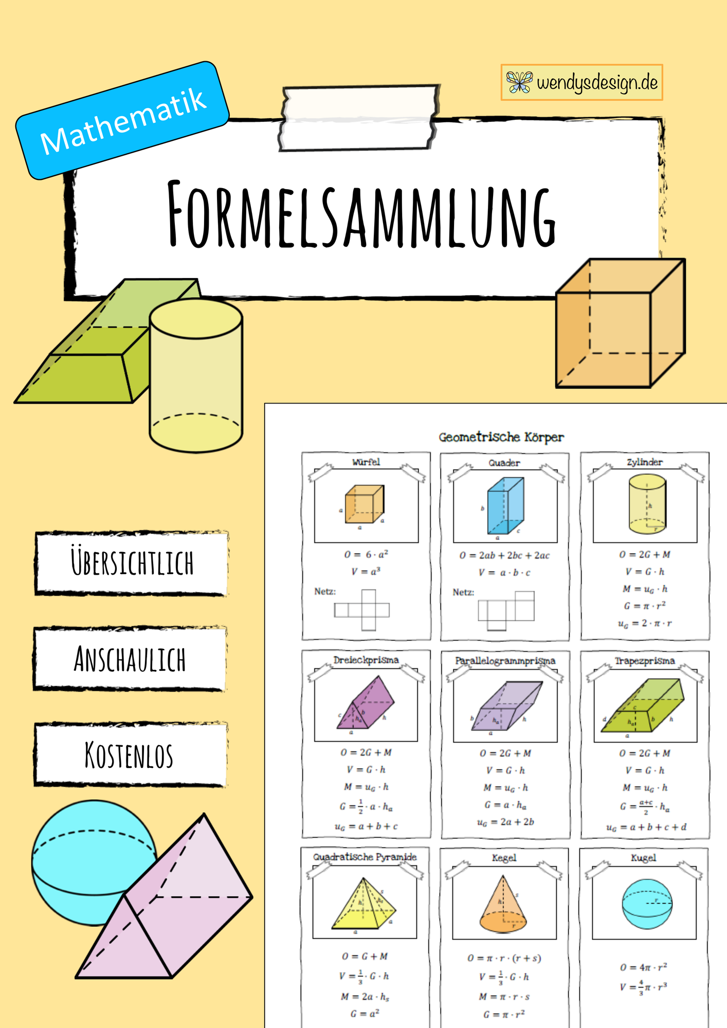 Formelübersicht: Geometrische Körper – Unterrichtsmaterial im Fach ...