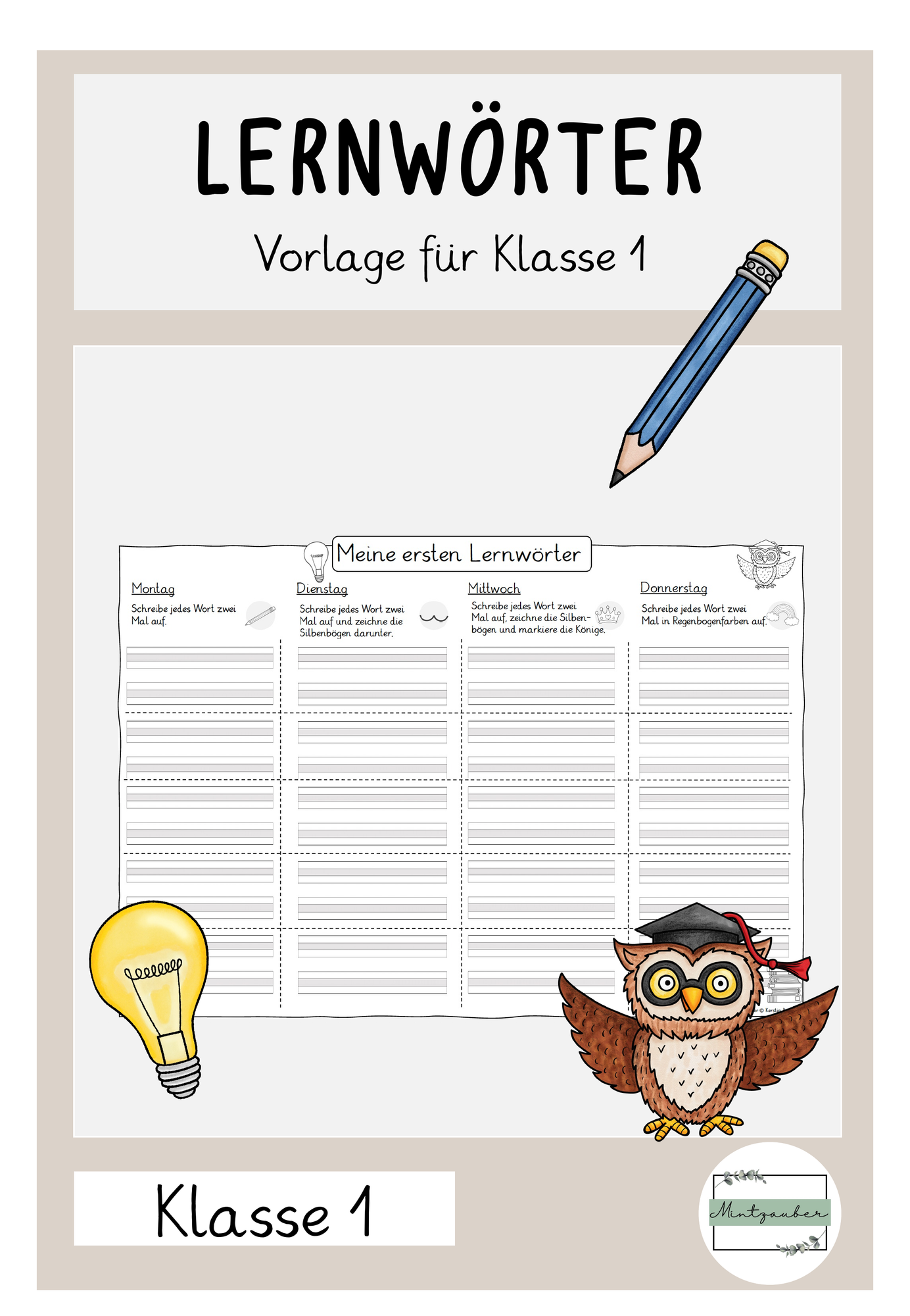 Lernwörter Klasse 1Vorlage zum Üben – Unterrichtsmaterial in den