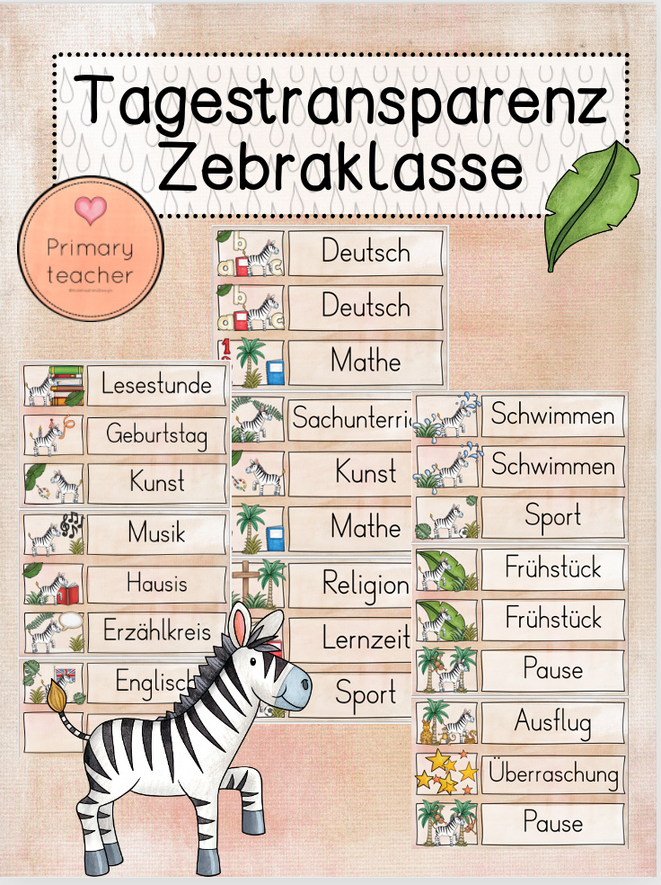 Tagestransparenz - Zebraklasse / Zebra – Unterrichtsmaterial im Fach ...