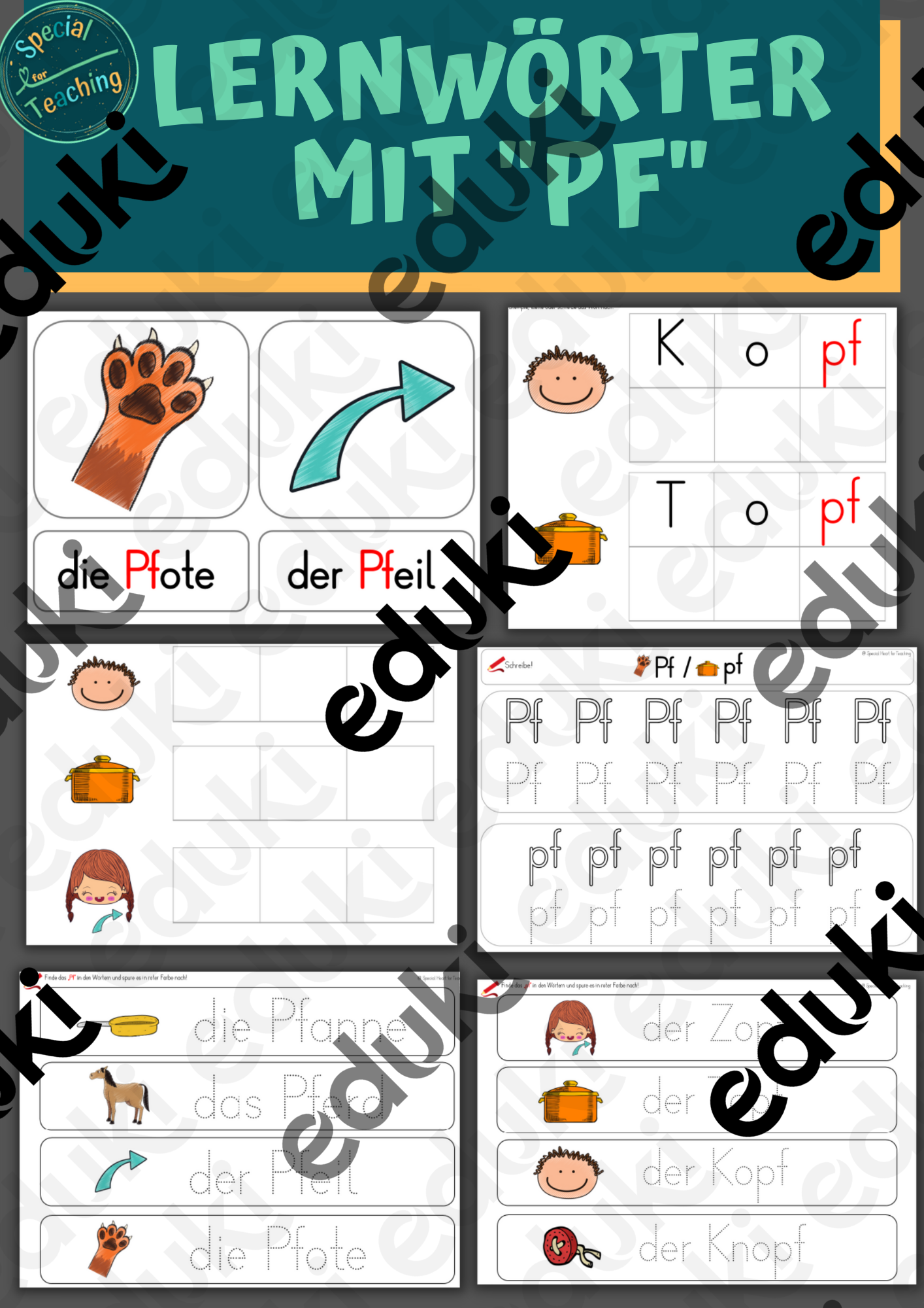 Lernwörter mit "Pf/pf" - Klettaufgaben & Arbeitsblätter