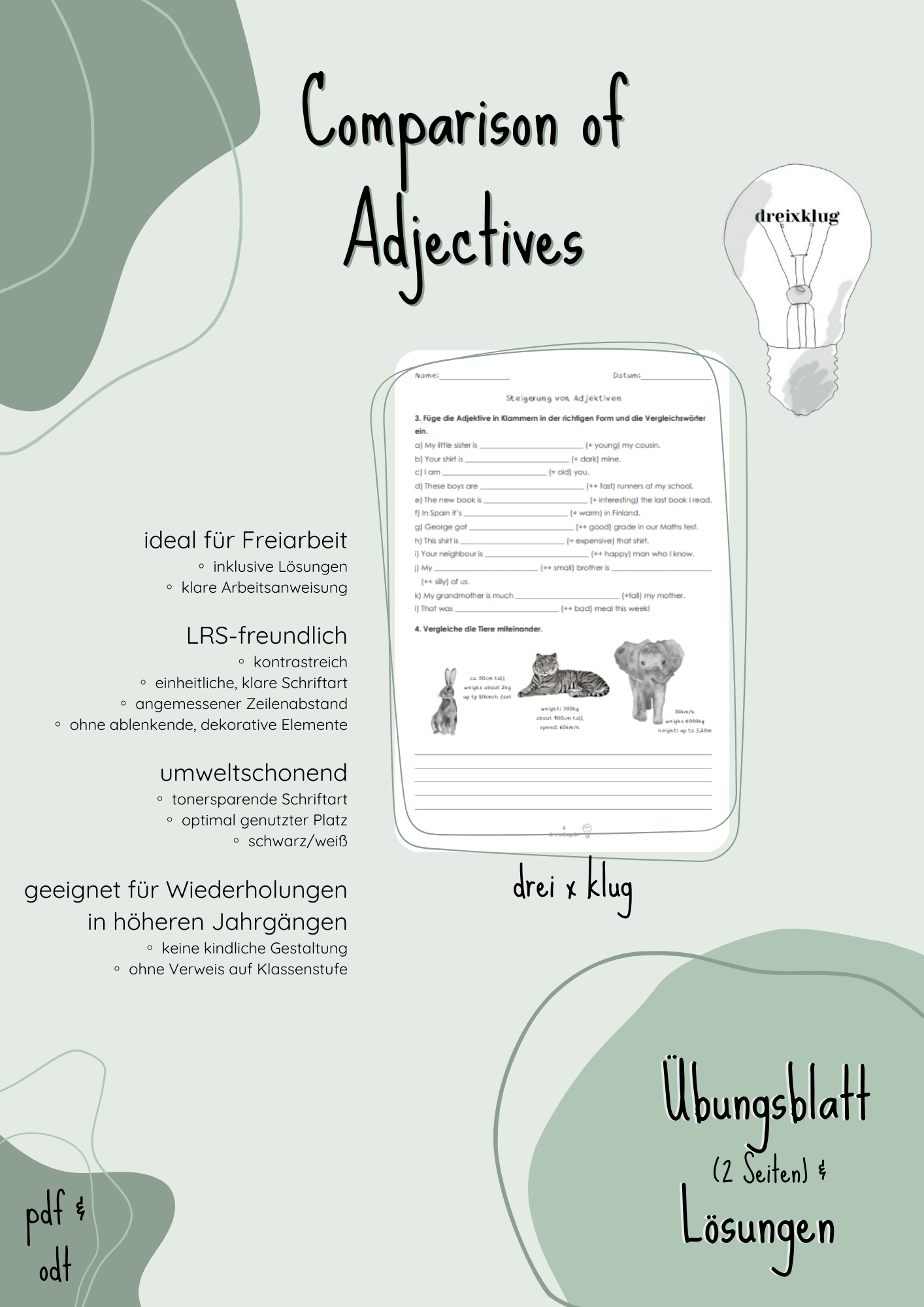 Comparison of Adjectives (Steigerung Adjektive) – Unterrichtsmaterial