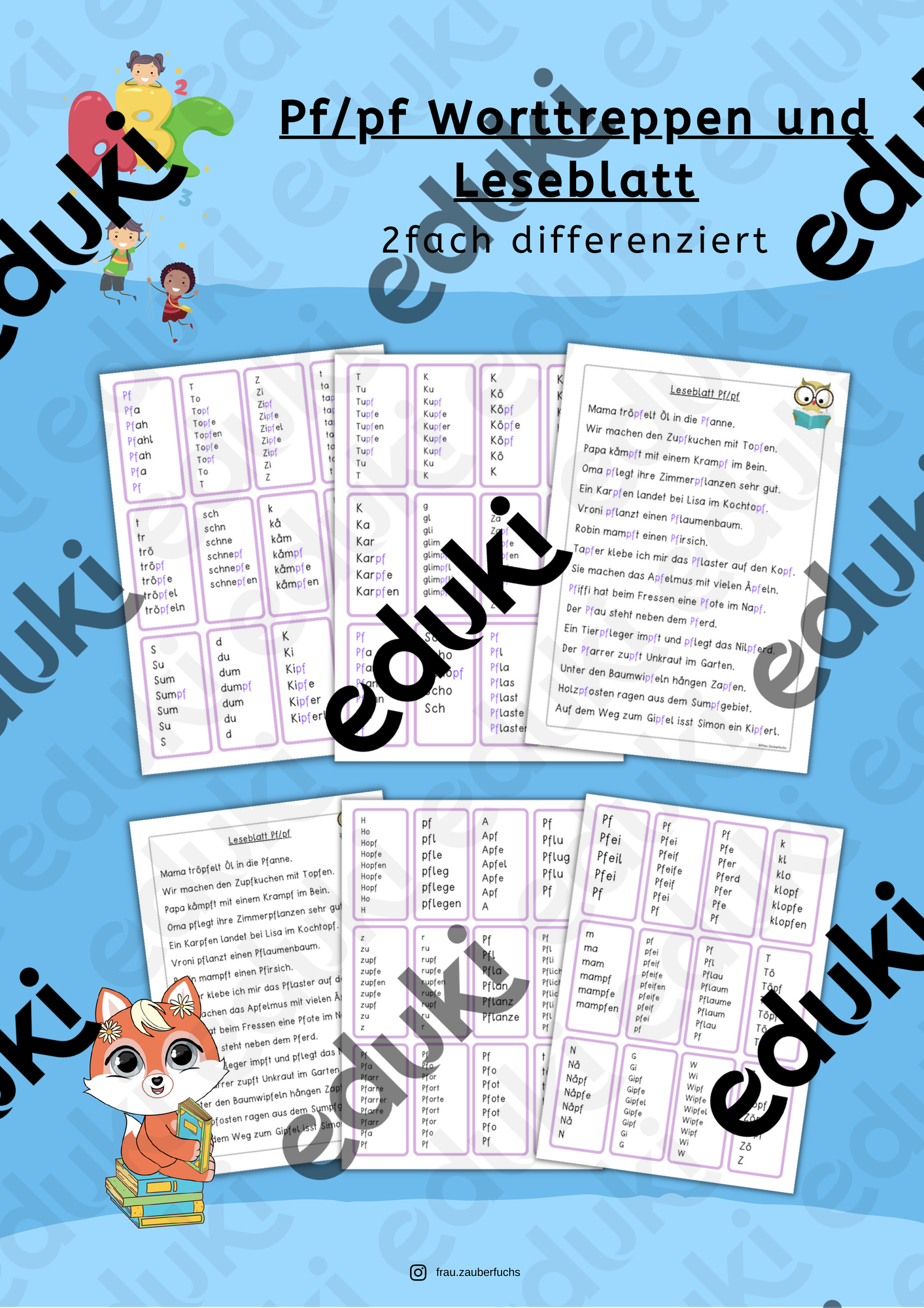 Pf/pf Worttreppen und Leseblatt – Unterrichtsmaterial im Fach Deutsch