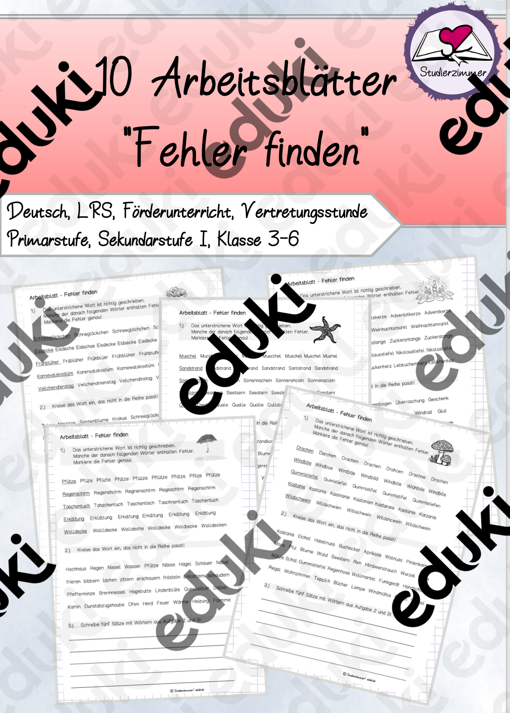 10 Arbeitsblätter "Fehler finden" - LRS, Förderunterricht, Deutsch