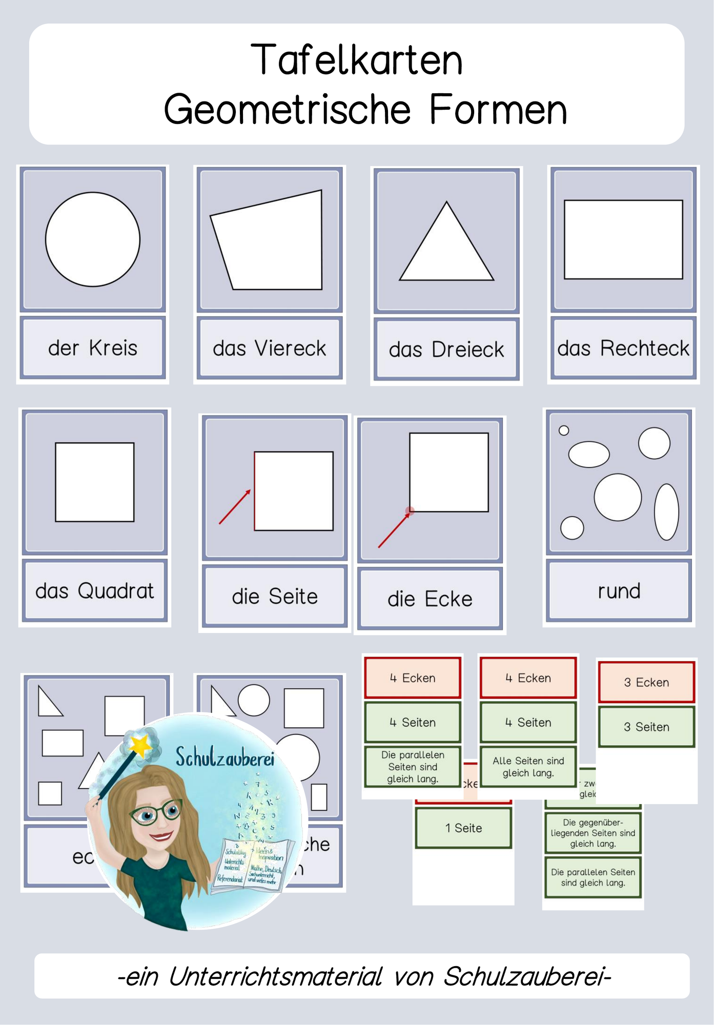 Tafelkarten geometrische Formen – Unterrichtsmaterial im Fach Mathematik