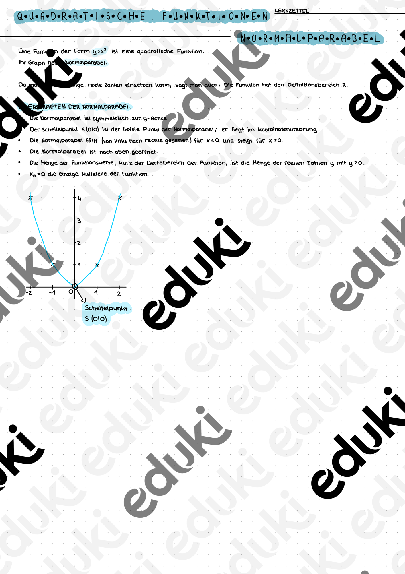 Quadratische Funktionen Normalparabel – Unterrichtsmaterial im Fach ...