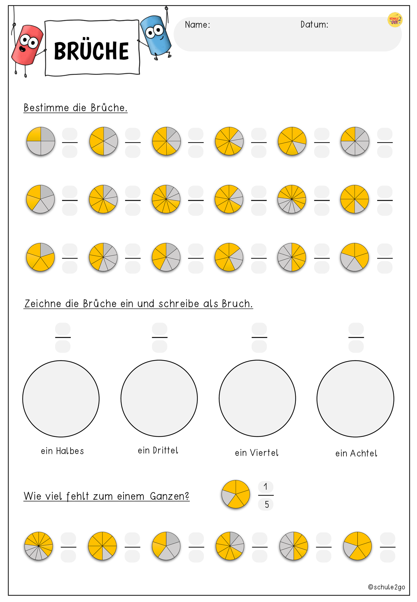BRÜCHE / Arbeitsblatt / Brüche bestimmen / Mathe – Unterrichtsmaterial
