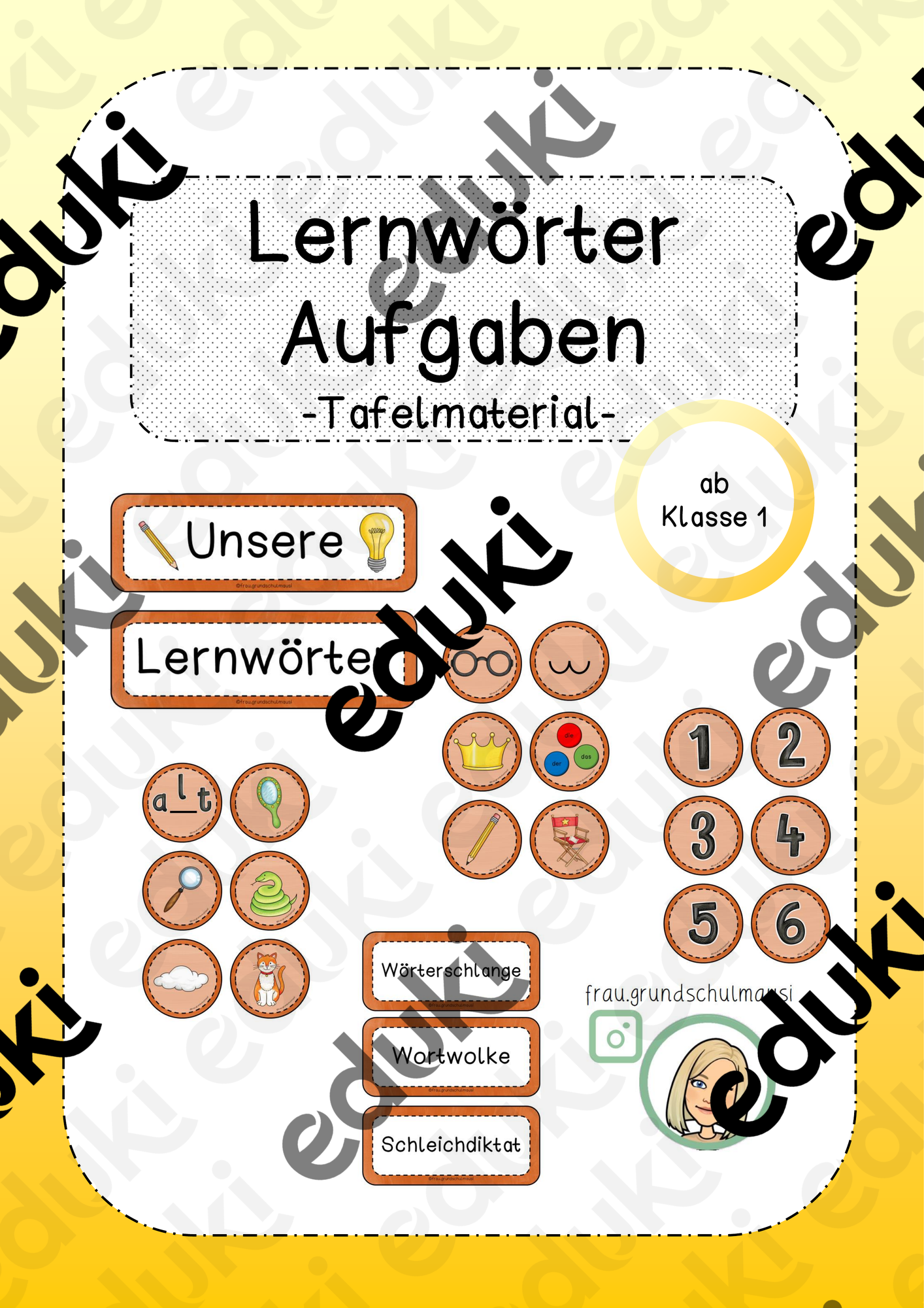 Lernwörter Klasse 1/2: Tafelmaterial Aufgaben Visualisierung