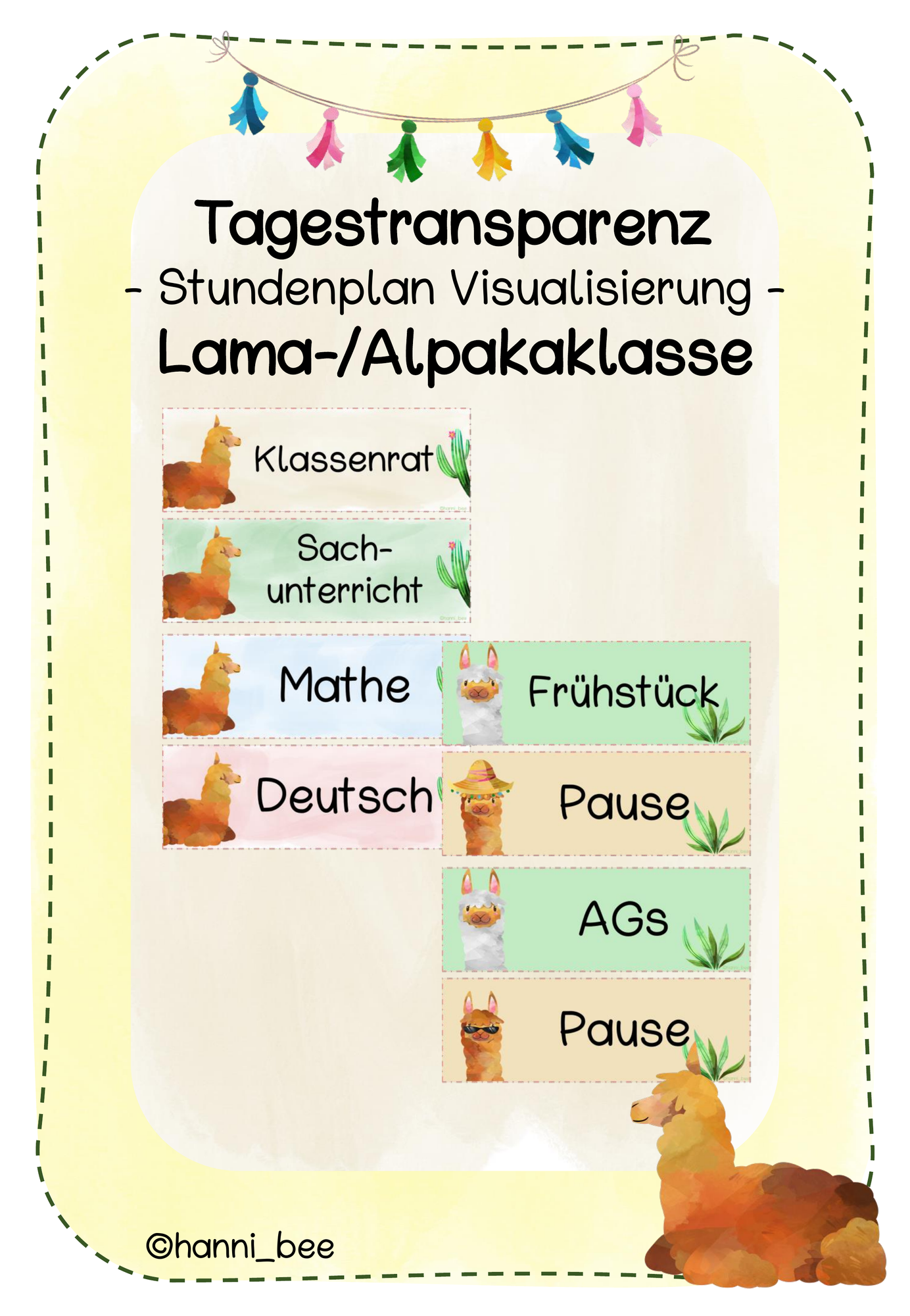 Tagestransparenz Stundenplan Bildkarten Lamaklasse/Alpakaklasse ...