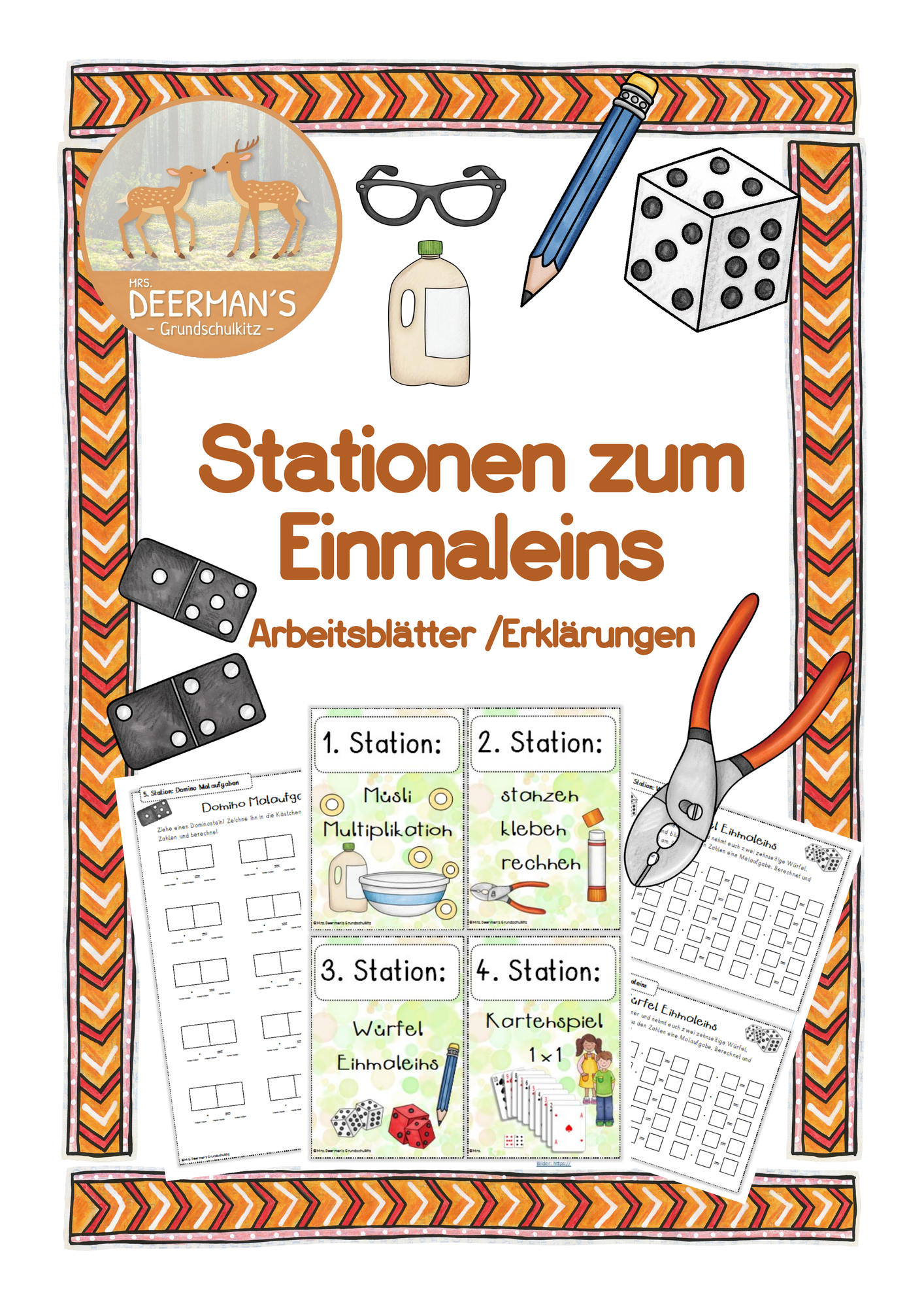 1x1 - Spielstationen zum Einmaleins – Unterrichtsmaterial im Fach