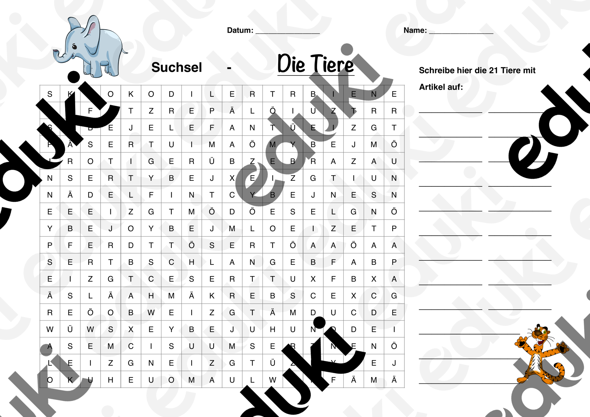 DaZ: Tiere - Suchsel mit Lösung – Unterrichtsmaterial im Fach DaZ/DaF