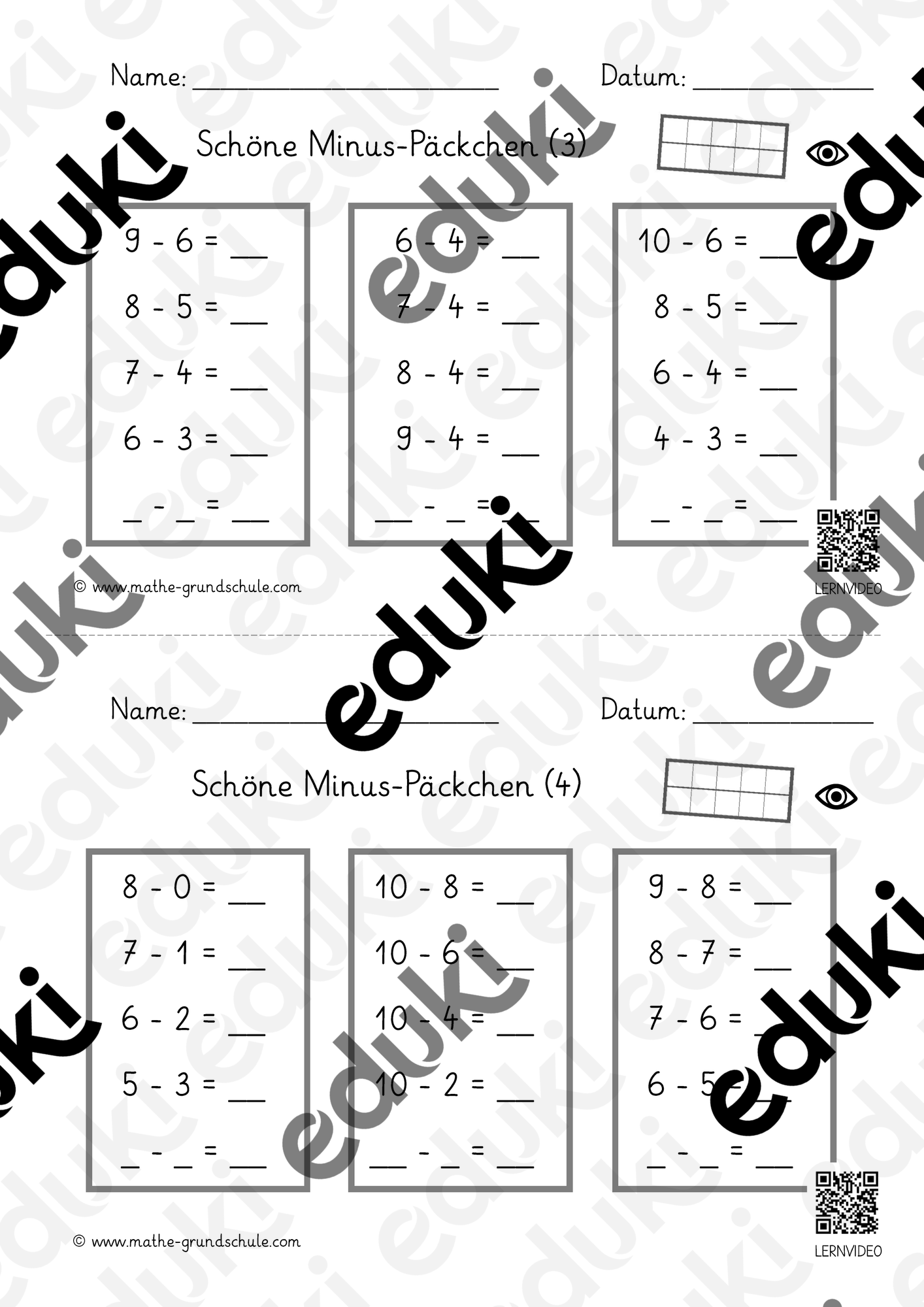 Minusaufgaben im Zehnerraum / Schöne Päckchen (9 AB