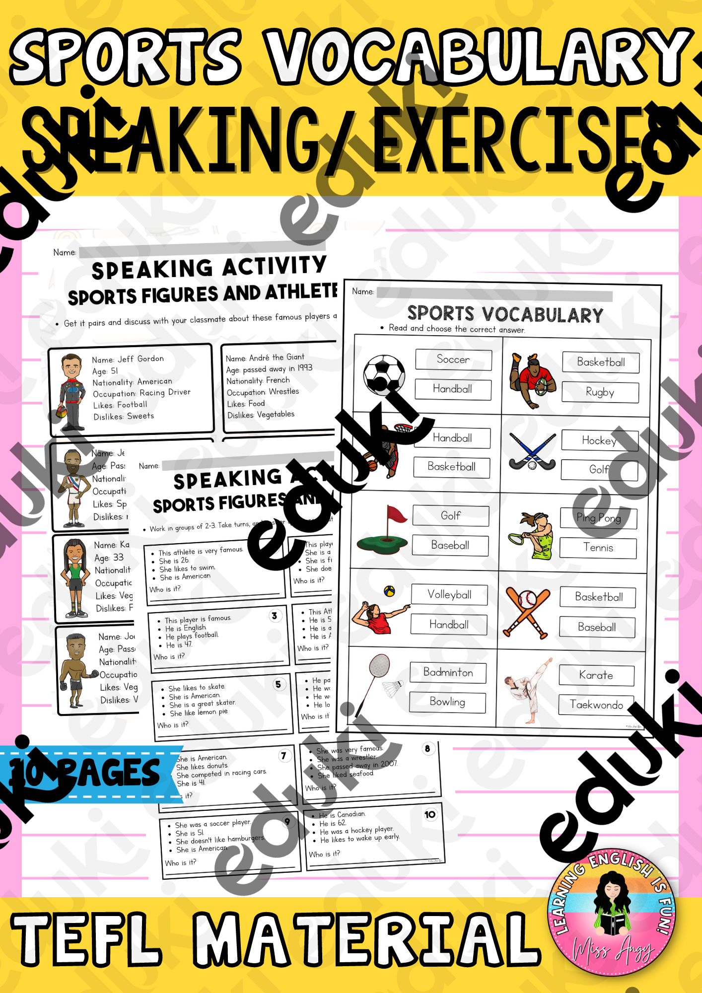 SPORTS VOCABULARY AND WORKSHEETS / VOCABULARIO DE DEPORTES - material ...