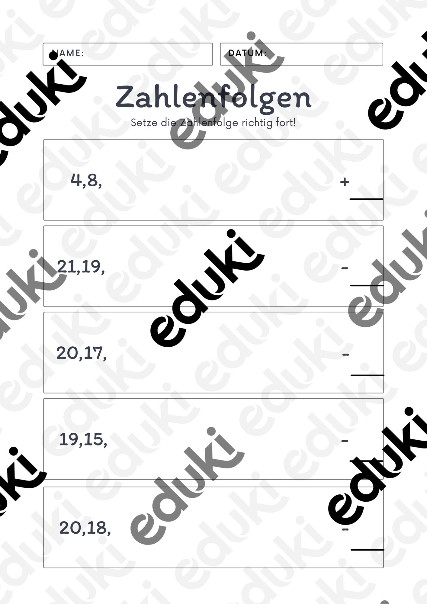 Arbeitsblatt - Zahlenfolgen einfach – Unterrichtsmaterial im Fach