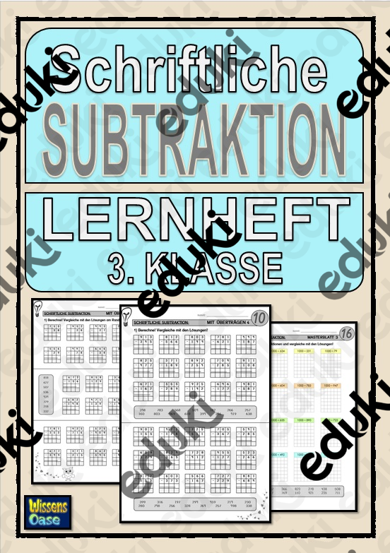Schriftliche Subtraktion - ÜBUNGSHEFT (ZR 1000) inkl. LÖSUNGEN
