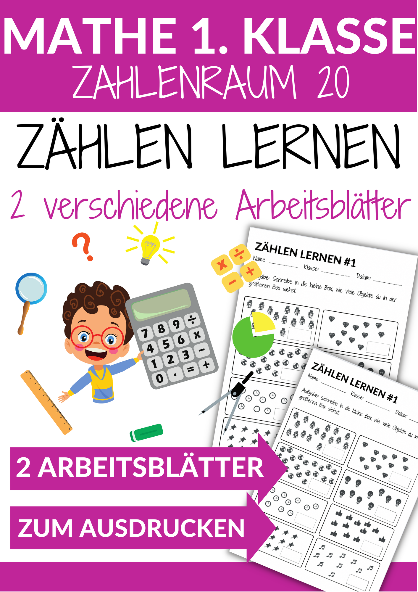 Zählen lernen 1. Klasse Mathematik Arbeitsblätter Zahlenraum 20