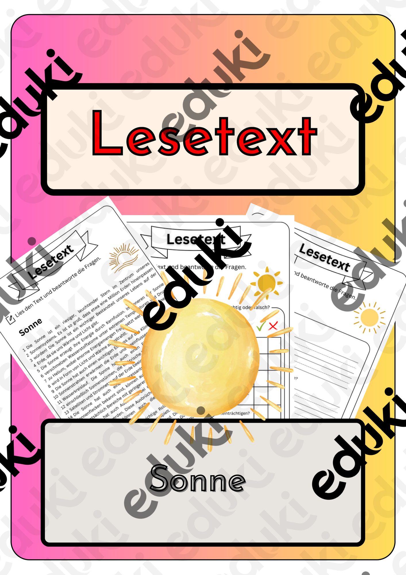 Leseverständnis - Sonne + Lösungen – Unterrichtsmaterial in den Fächern