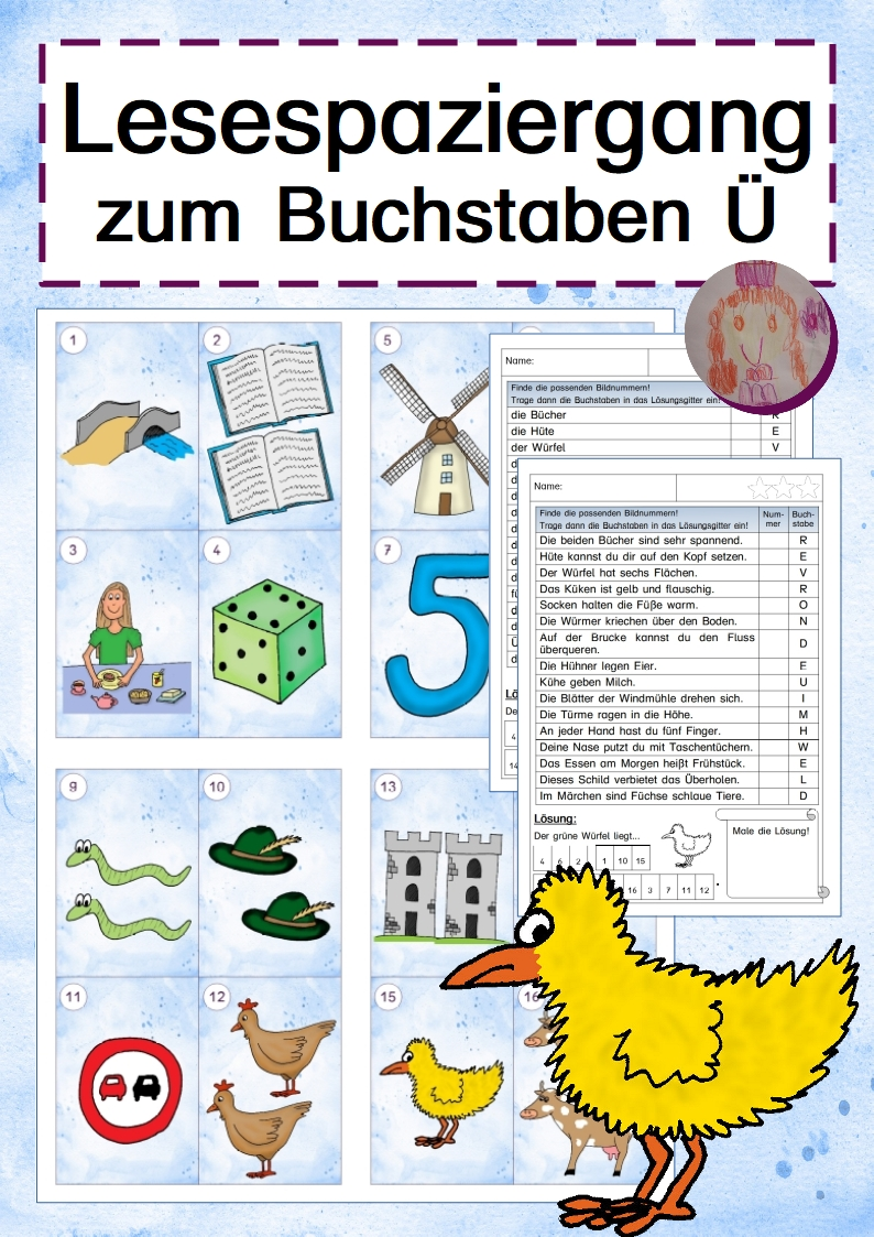 Lesespaziergang zur Buchstabeneinführung von Ü – Unterrichtsmaterial im ...