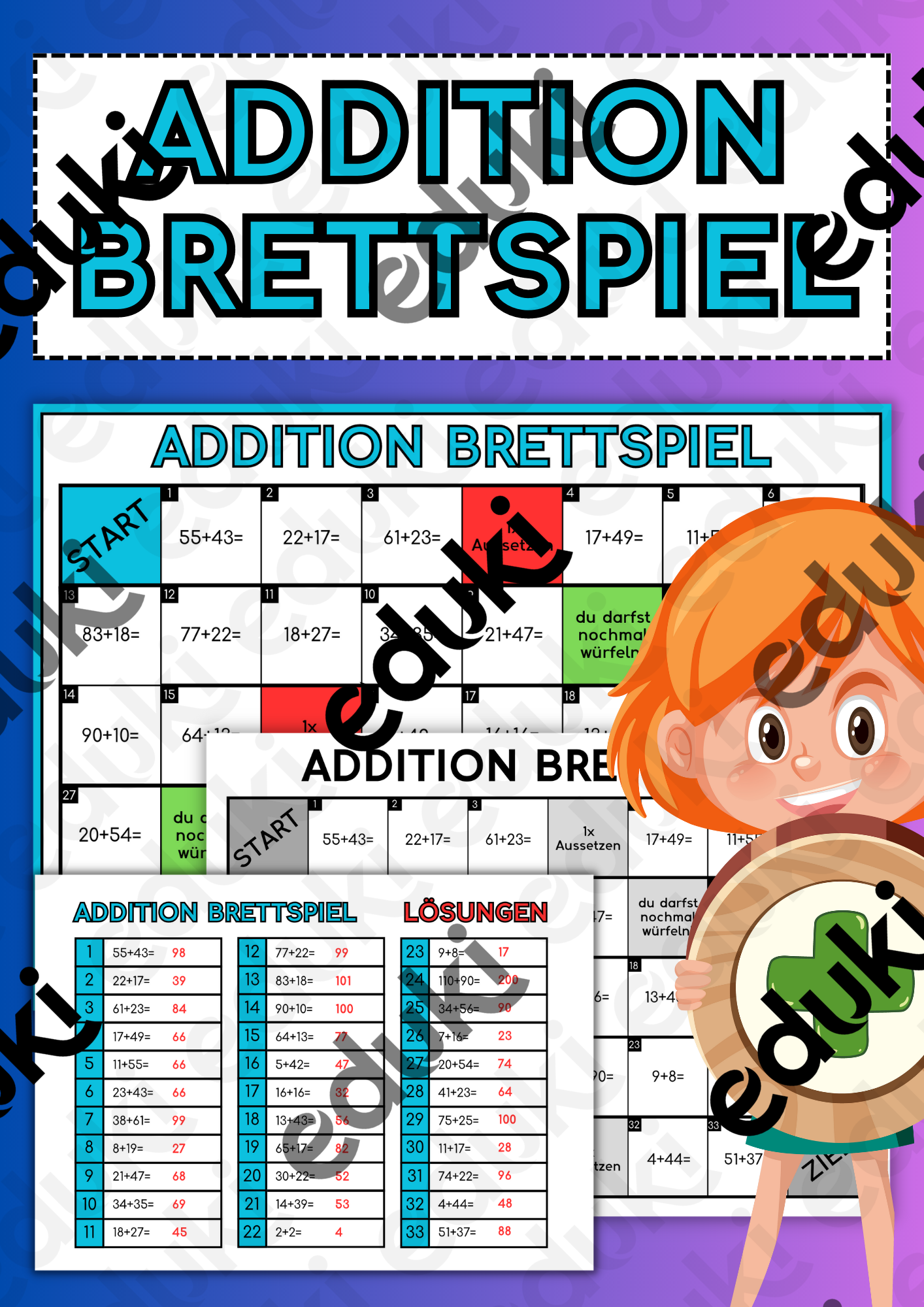 Mathe Addition Brettspiel – Unterrichtsmaterial im Fach Mathematik
