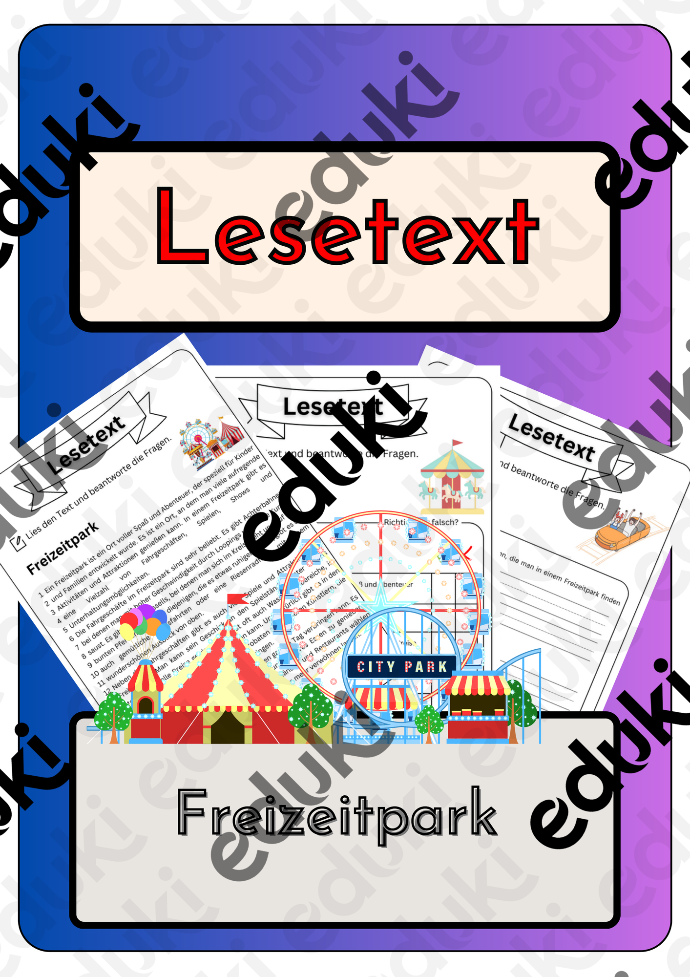 Leseverständnis - Freizeitpark + Lösungen – Unterrichtsmaterial in den