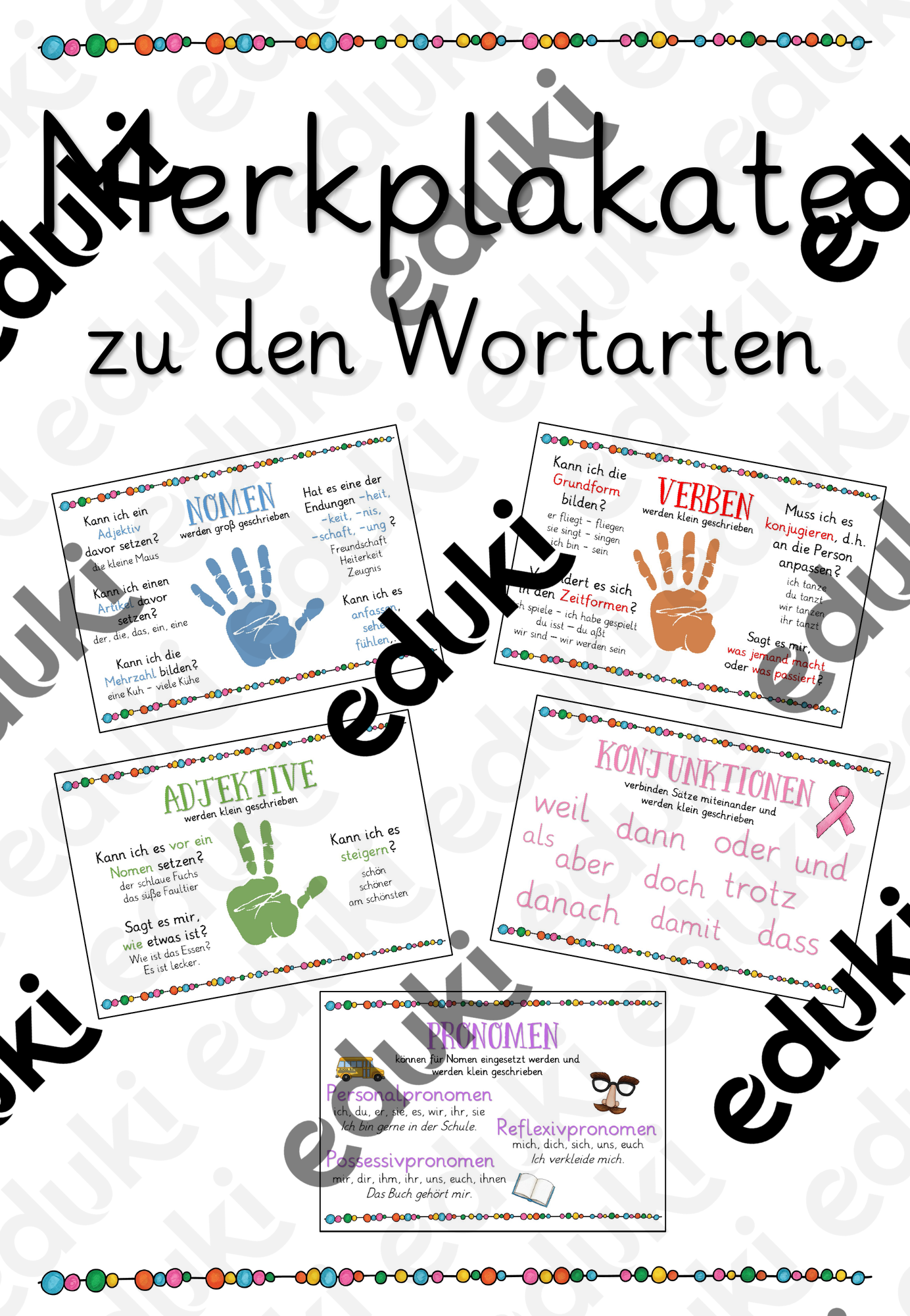 Merkplakate zu den Wortarten – Unterrichtsmaterial im Fach Deutsch