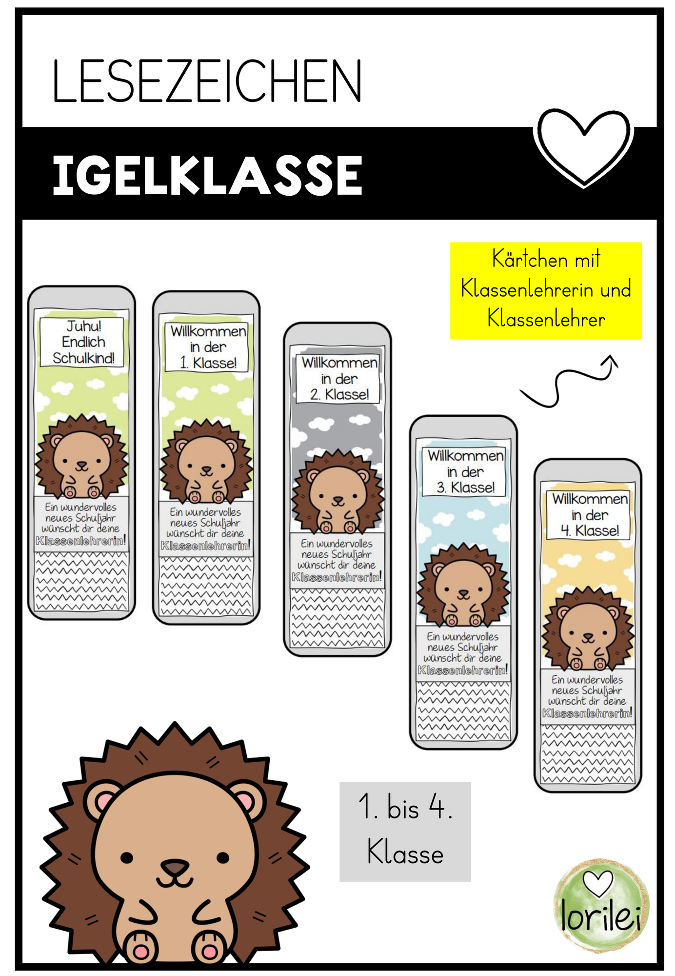 Lesezeichen - Igelklasse - Geschenk zum Schulstart ...
