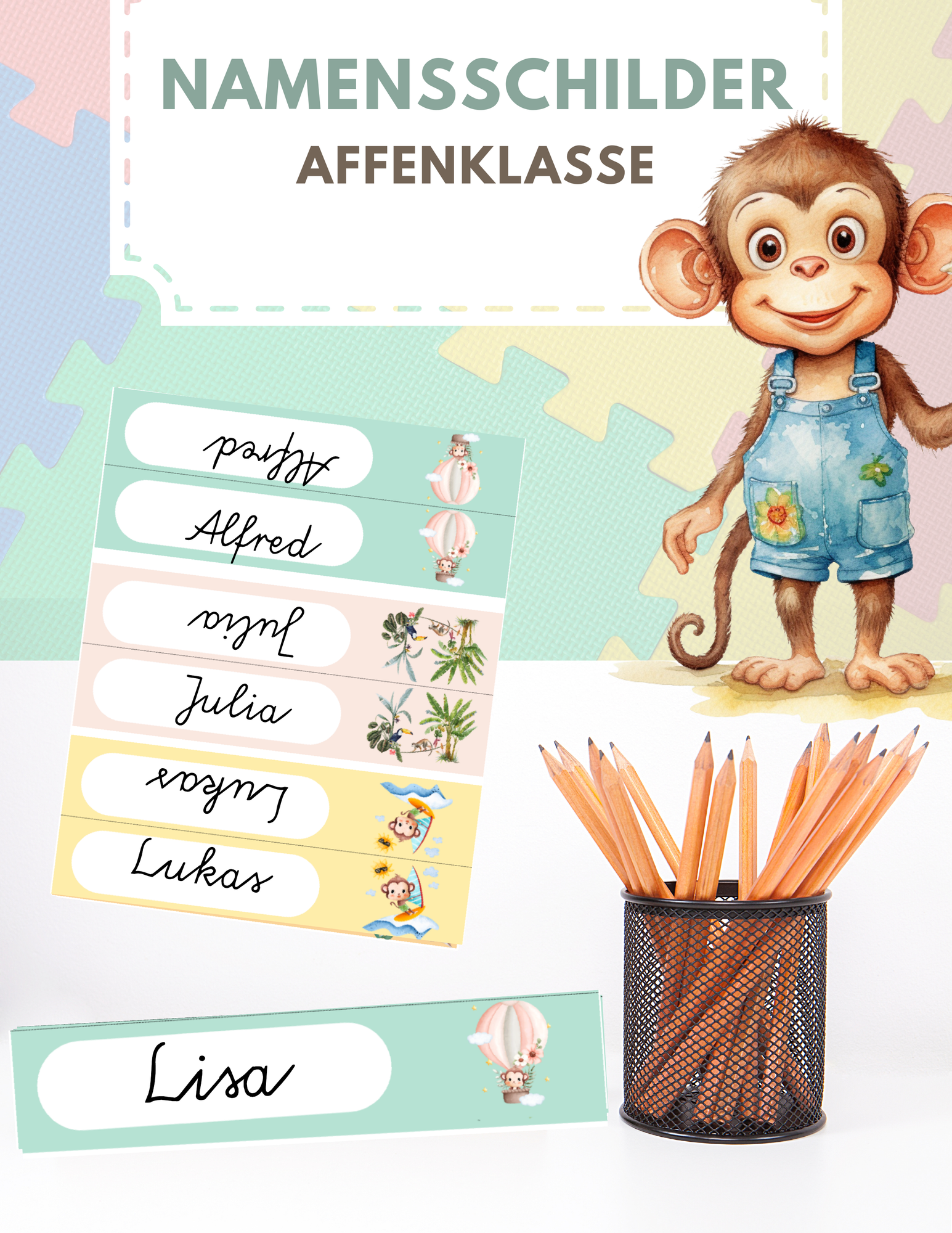 Namensschilder für die Affenklasse – Unterrichtsmaterial im Fach ...