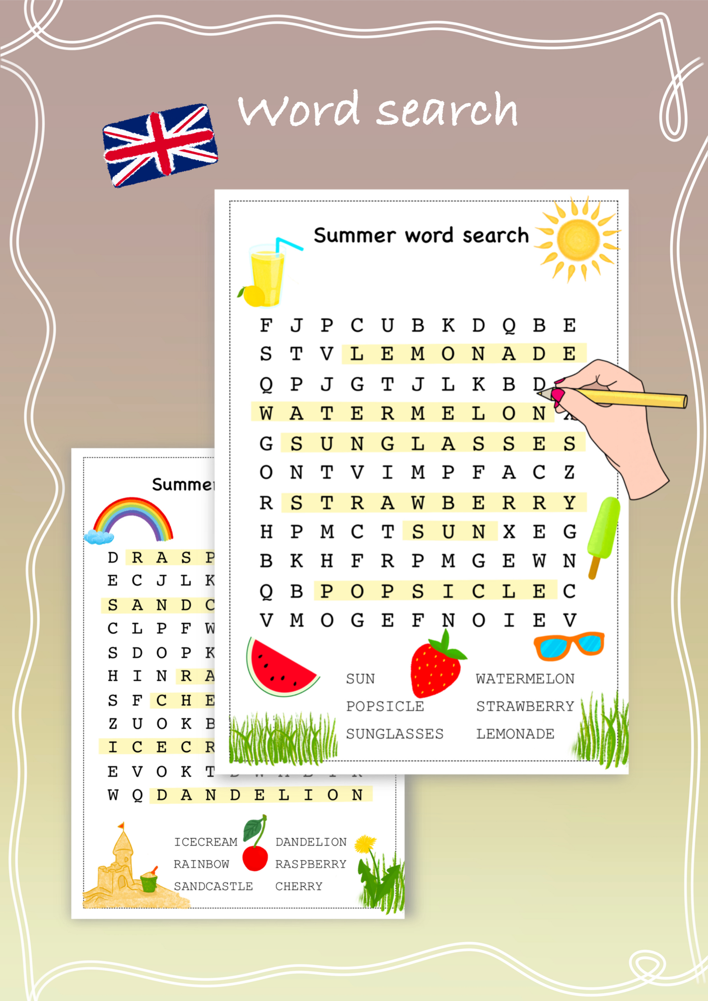 Word search / Suchsel - Summer – Unterrichtsmaterial im Fach Englisch