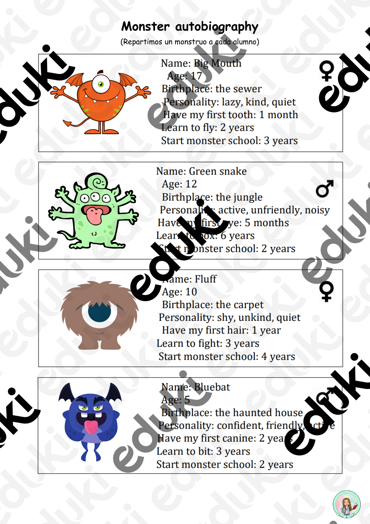 monster biography - Descripción y biografía - material de la siguiente ...